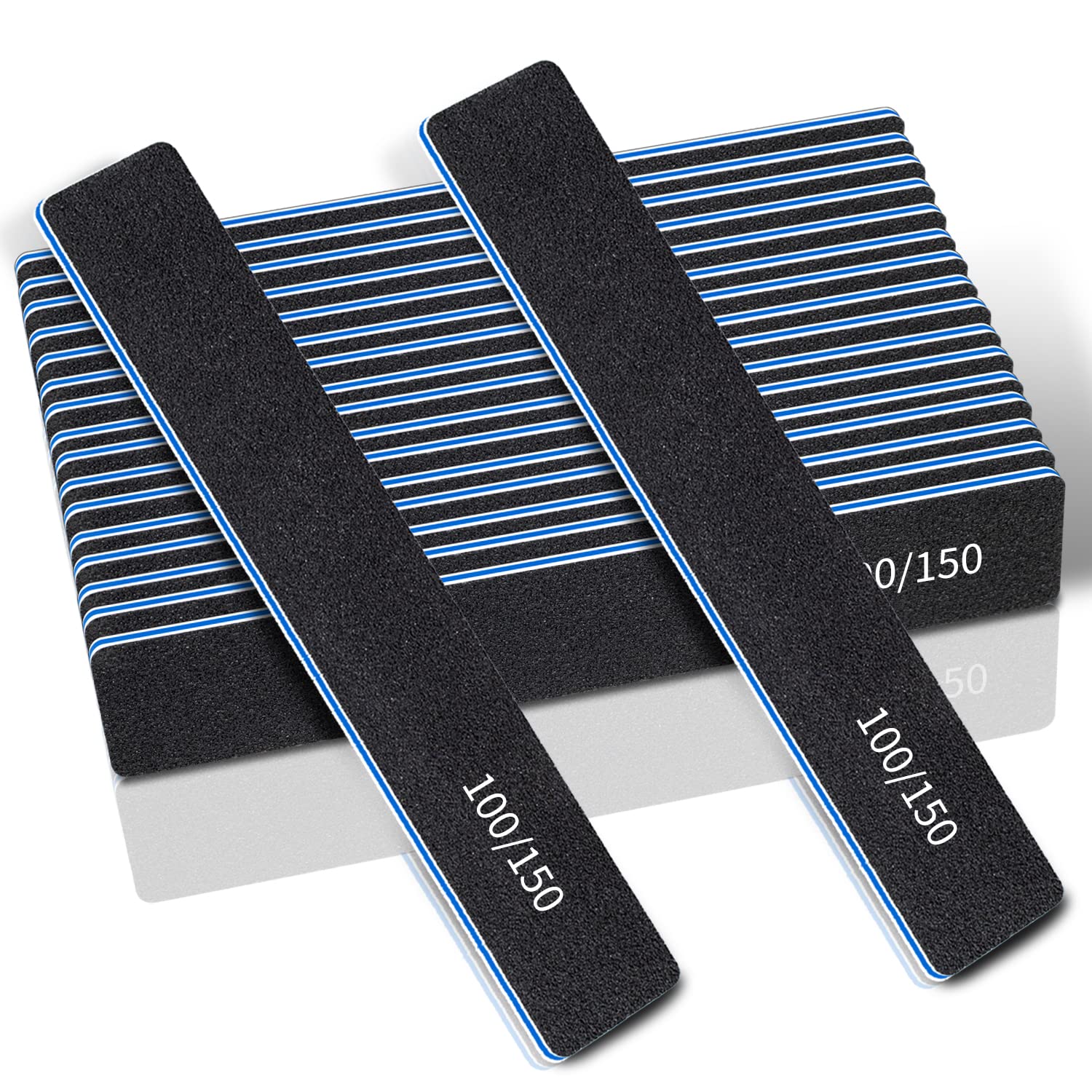 12 Pcs Nail File 100/150 Grit, Nail Files for Acrylic/Gel Nails, Double Sided Emery Boards for Nails, Washable Finger Nail File 