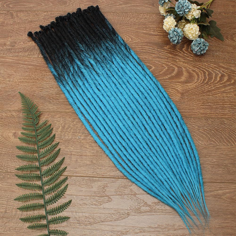 Kraler 24'' Thick Dreadlock Extensions, 20 Strands 1cm Width SE Ombre Blue Crochet Dreadls Extensions of Synthetic Hair Hip Hop