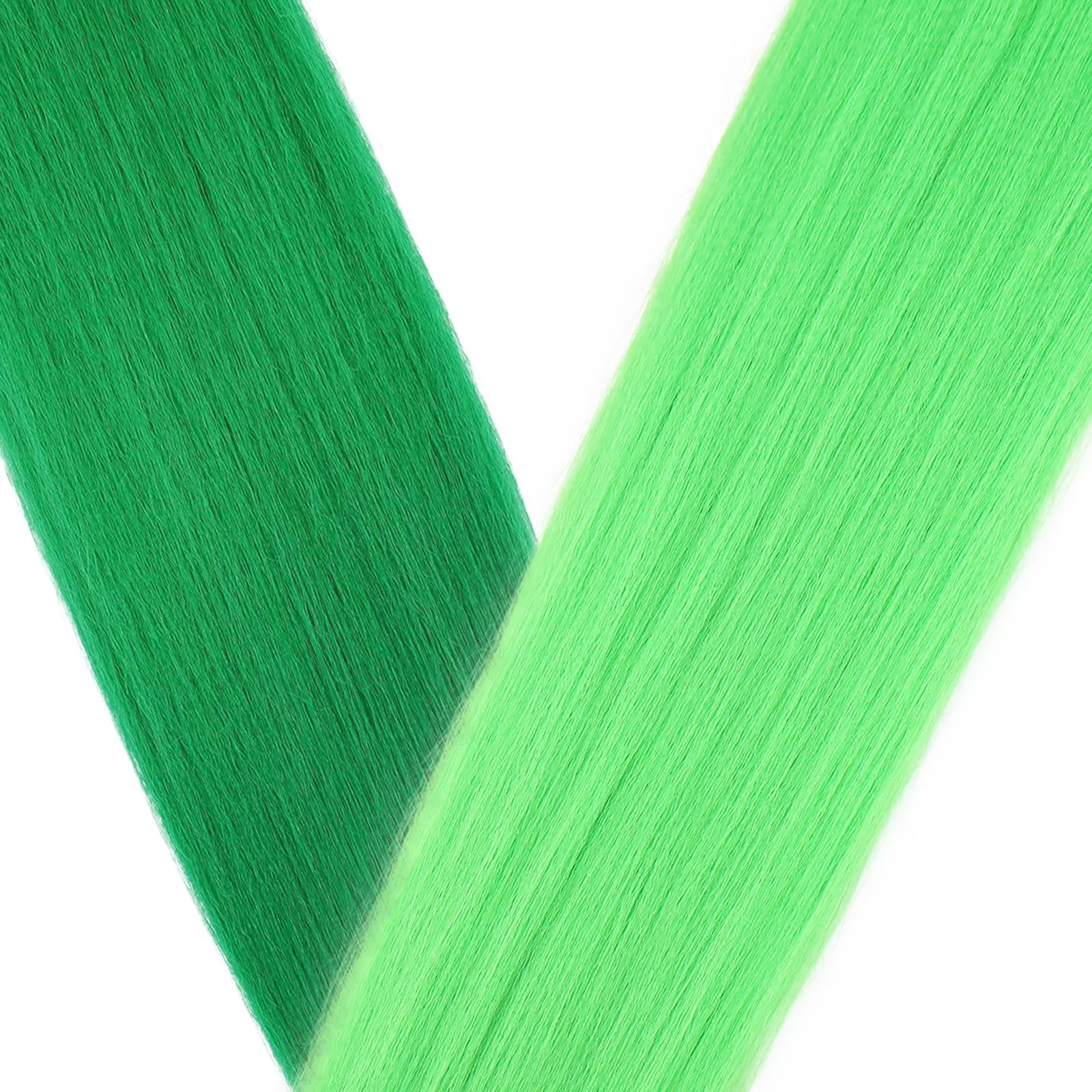 Green+Light Green Pre Stretched Braiding Hair 2 Packs Pre Feathered Braid Hair Extensions 30 Inches Kanekalon Hair Braids