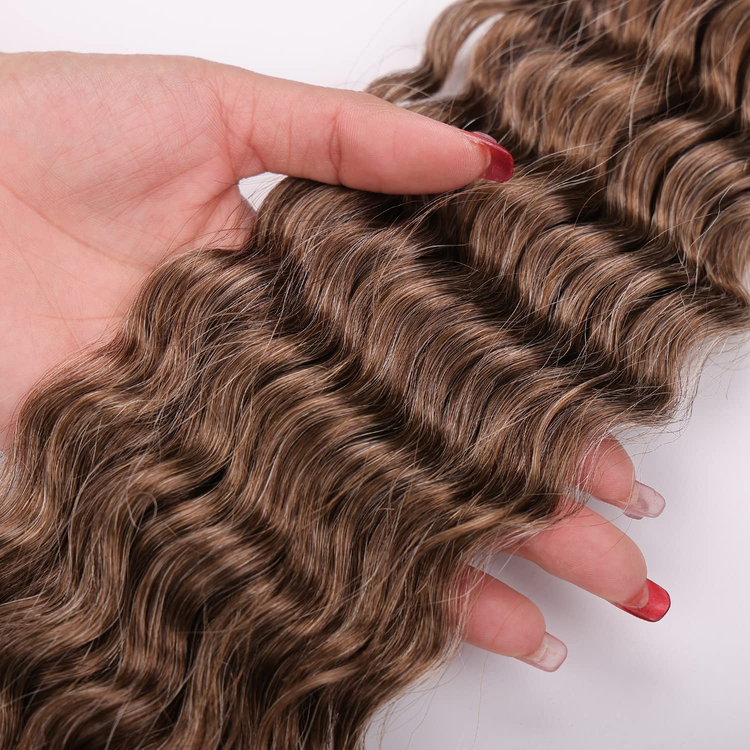 Maysa Brown Curly Crochet Hair For Women Synthetic Braid Hair 22 Inch 6Packs Ocean Wave Braiding Hair Extension #12Brown