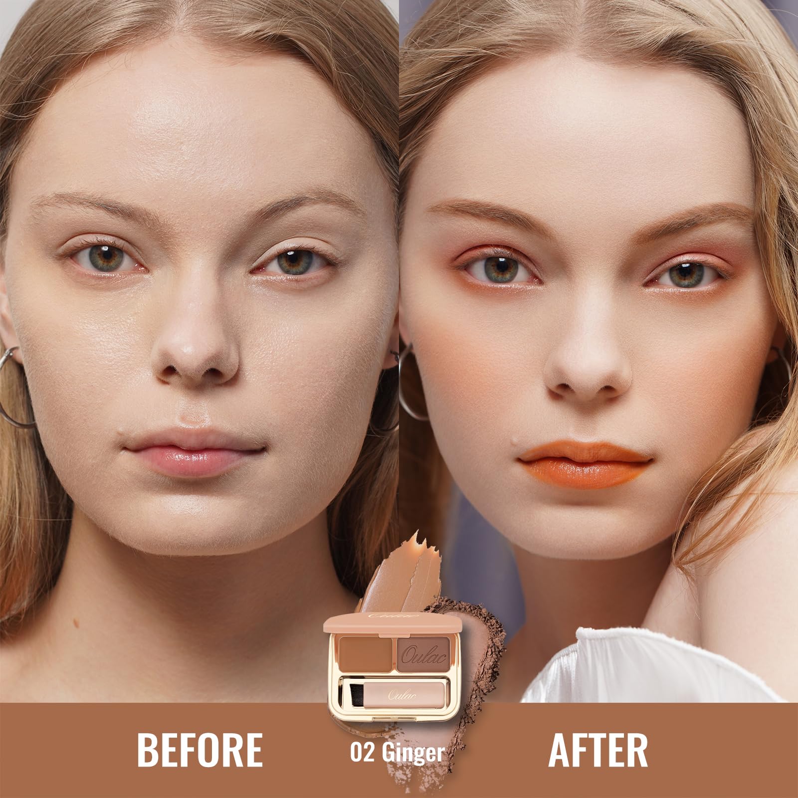 Oulac Waterproof Brown Eyebrow Powder Kit With Brow Brush 2 In1 Long Lasting Instant Eyebrow Pomade & Powder Natural Makeup For