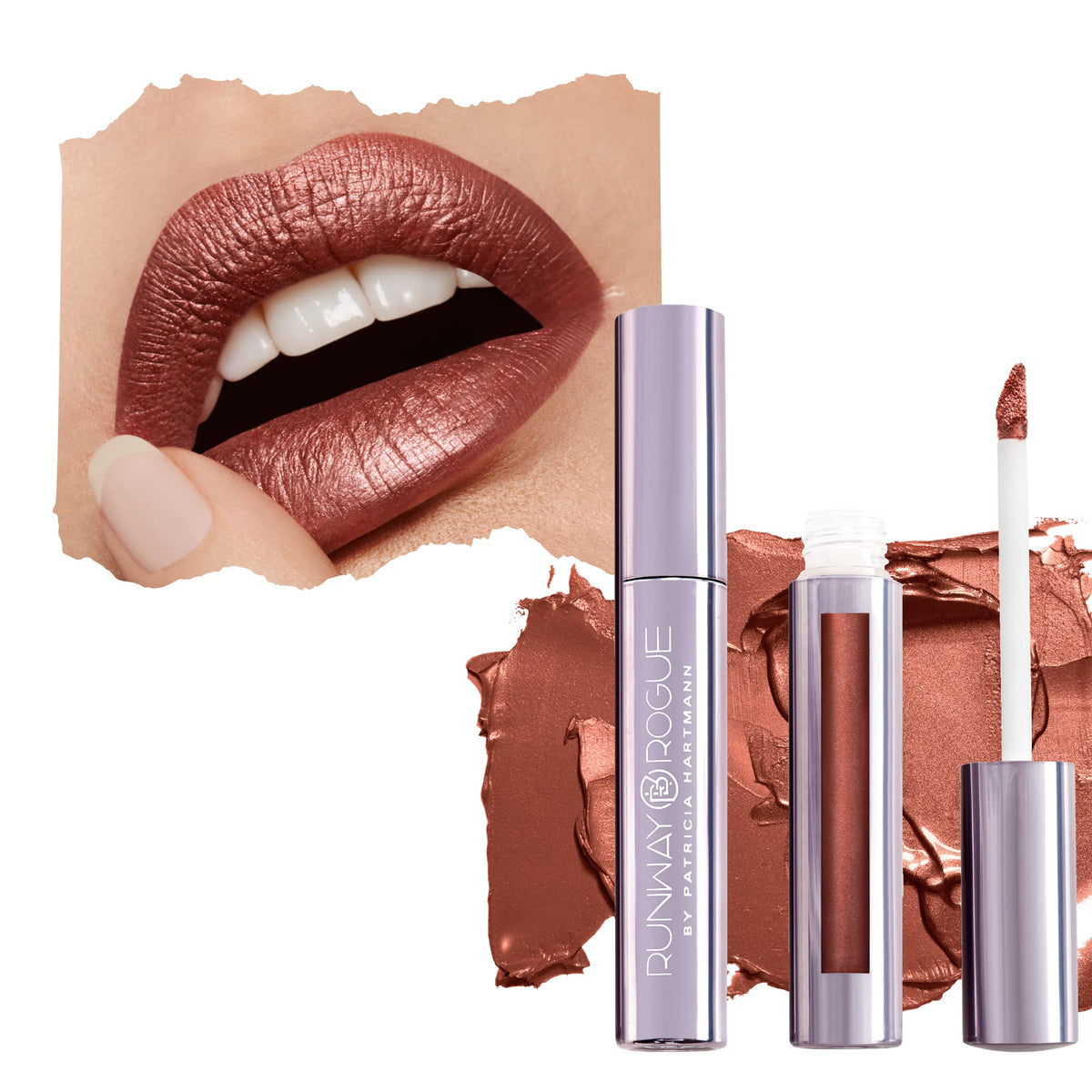 Runway Rogue Silk Glam Liquid Lipstick, Long Wear Frosted Rich Golden-Bronze Lipstick, Film Noir