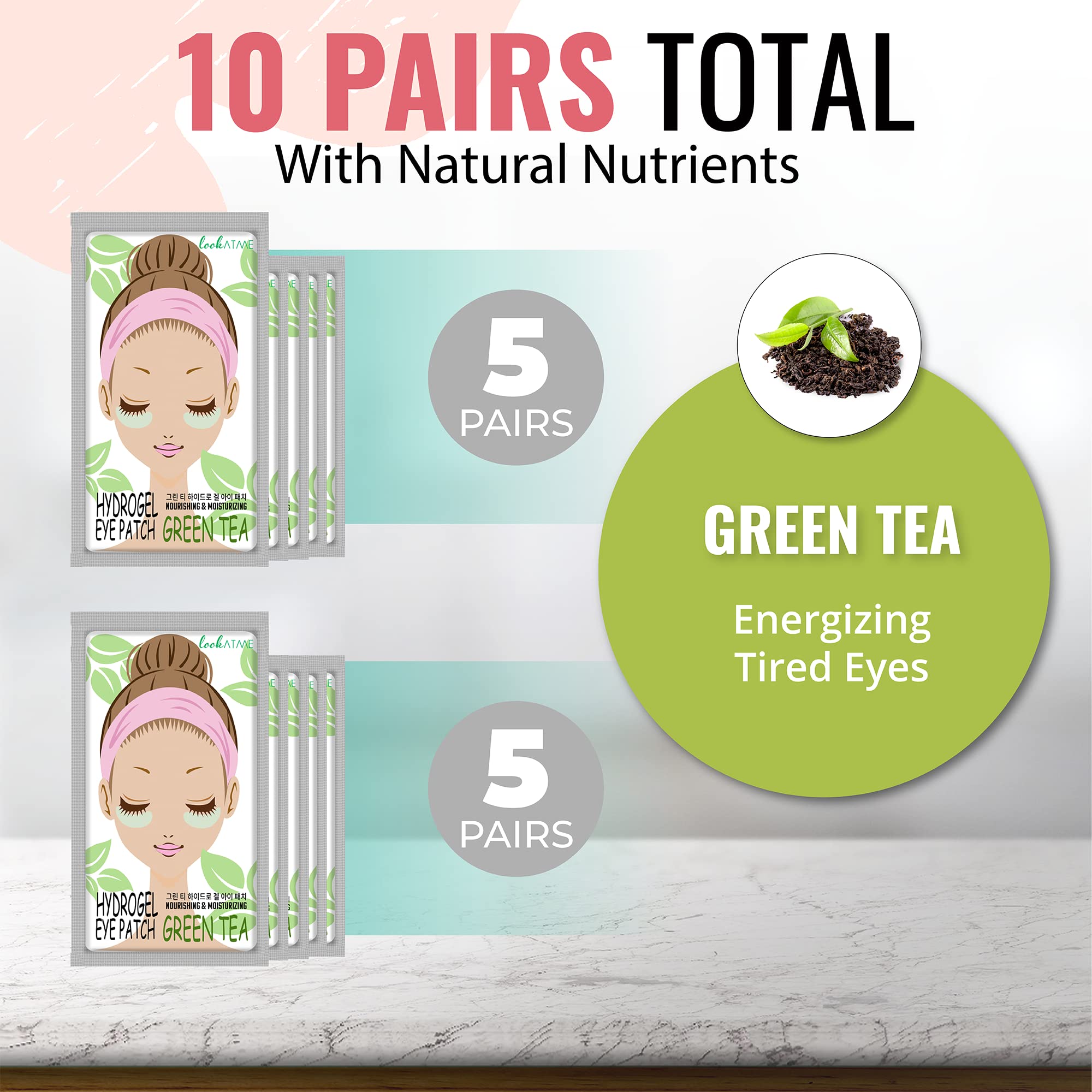 Look At Me Under Eye Patches (10 Pairs). Korean Skin Care Green Tea Hydrogel Eye Patch/Eye Pads. Dark Circle Remover And Collage