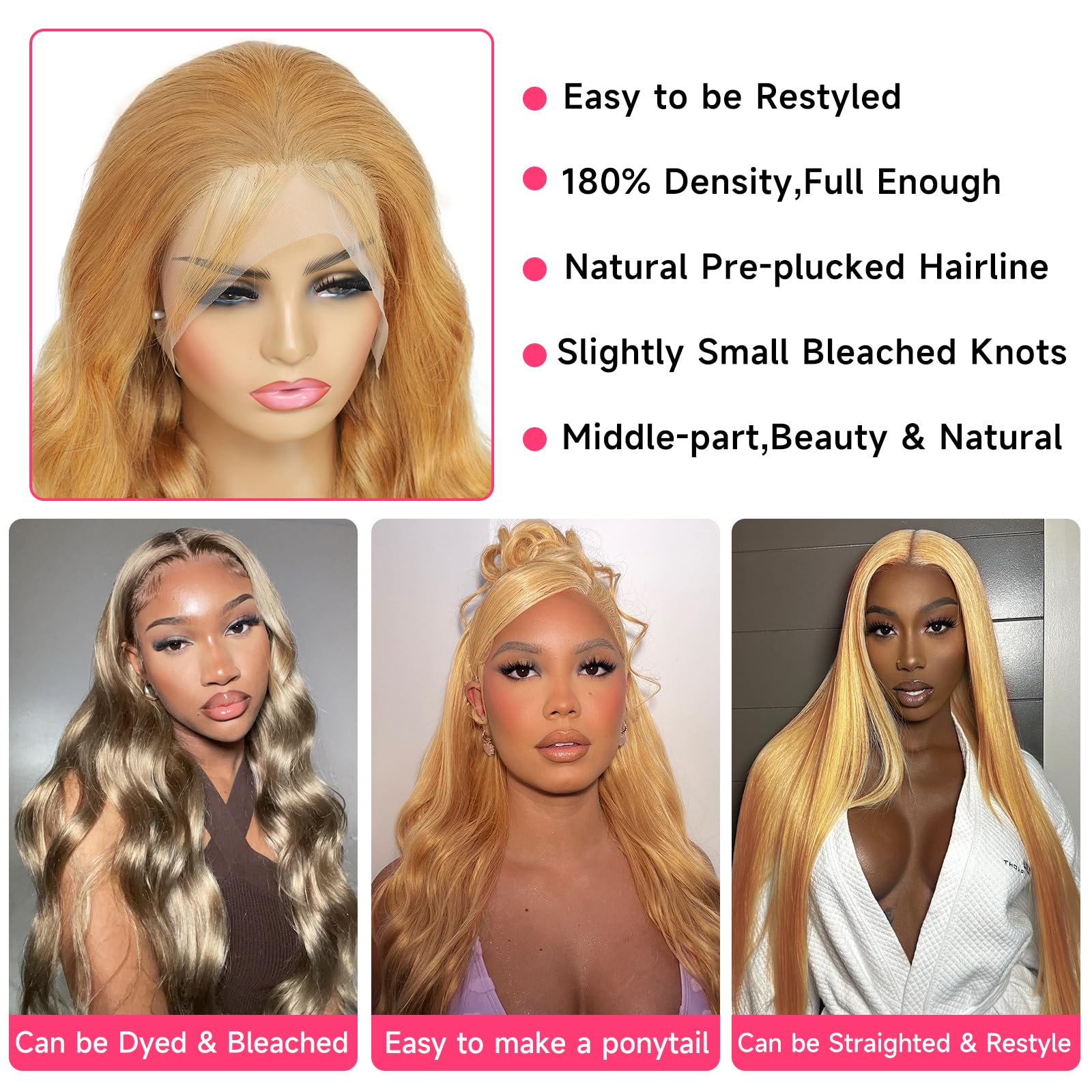 Lotulo Honey Blonde Lace Front Wig Human Hair 180% Density Body Wave Honey Blonde Wig Human Hair 13X4 Blonde Wig Human Hair #27
