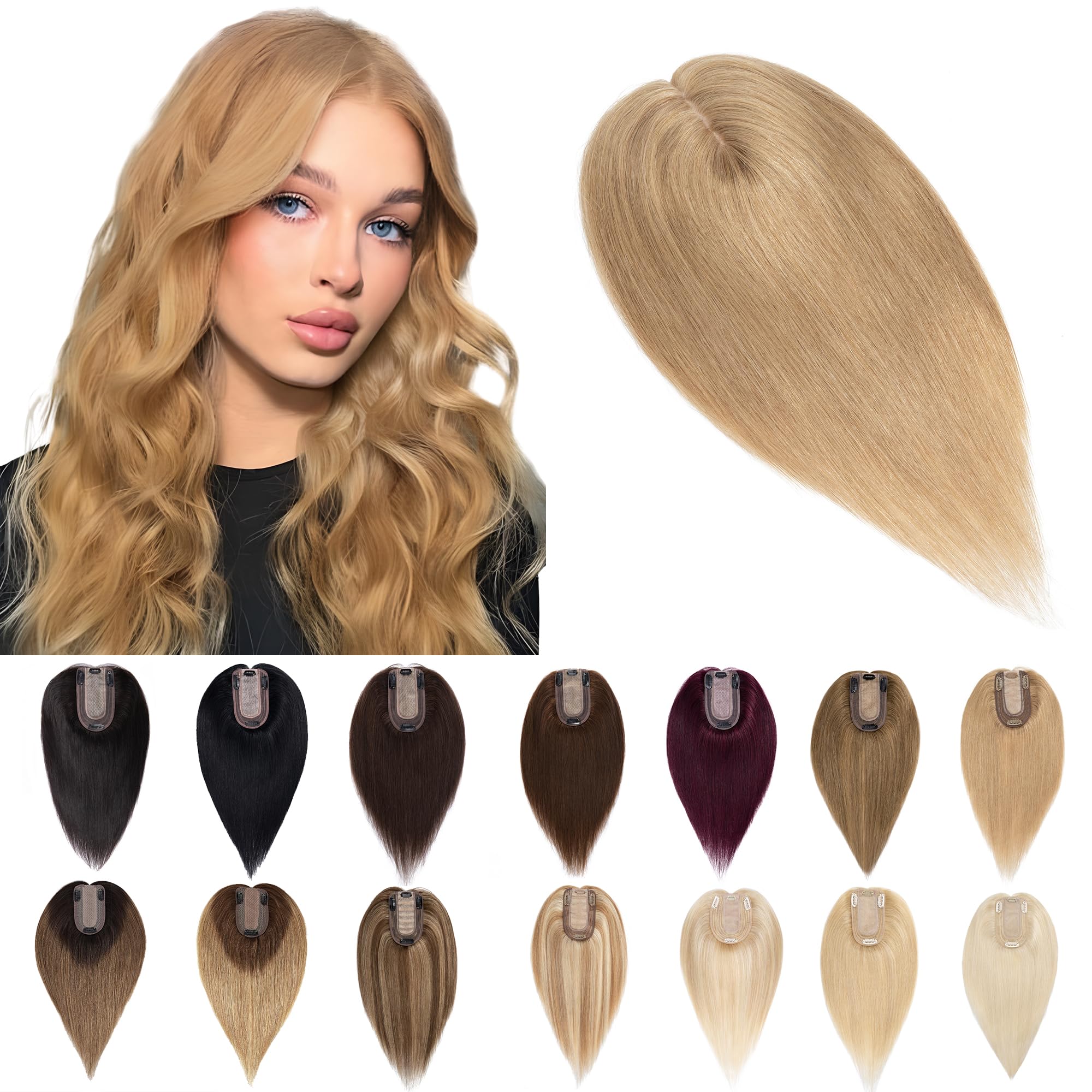 SEGO Human Hair Toppers for Women With Thinning Hair 7 * 13CM Silk Base 100% Real Human Hair Clip in Top Wiglet Hair Pieces -16 