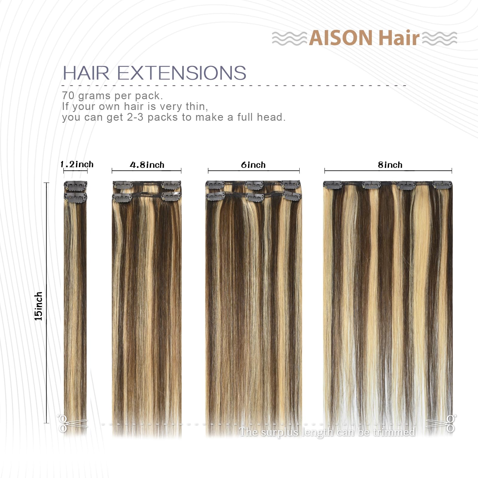 Aison Clip in Hair Extensions Real Human Hair 70G Medium Brown/Dark Blonde 100% Remy Human Hair Soft Silky Straight 7pcs 16clips