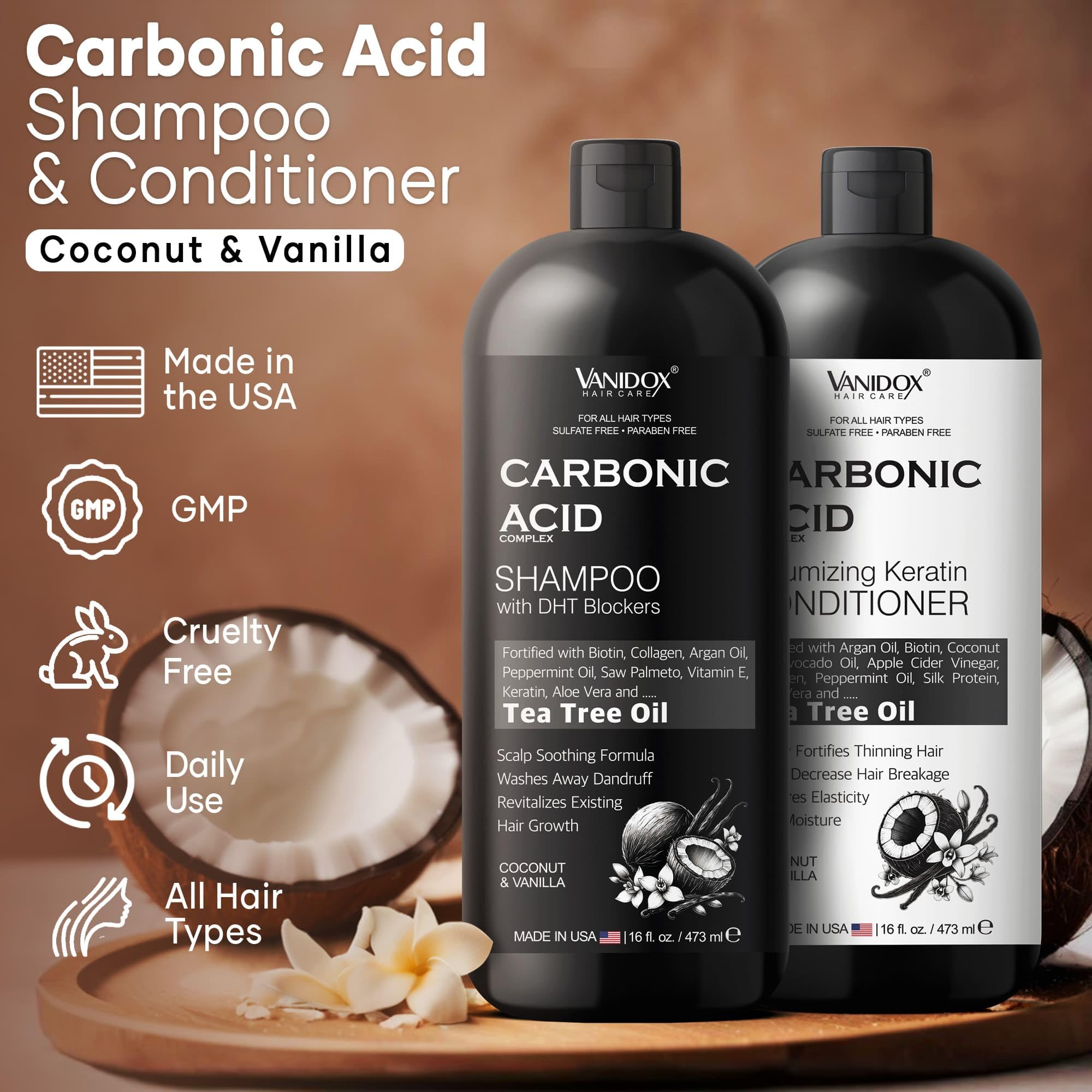 VANIDOX Carbonic Acid Shampoo and Conditioner for Men and Women, Deep Moisturizing Set, Enhances Hair Growth and Repair, Made in