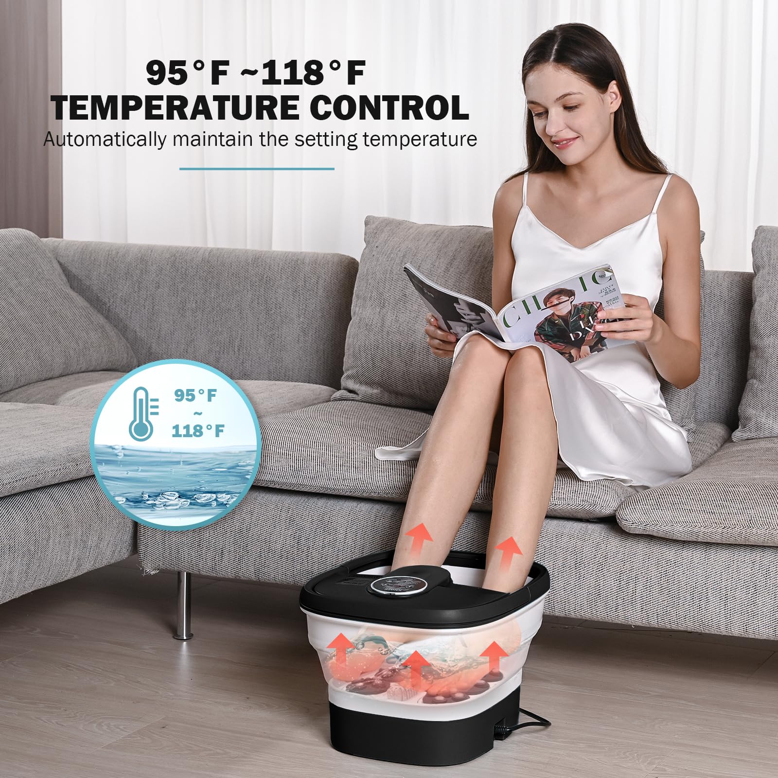 Electric Motorized Foot Spa with Heat, Bubble Massage, Remote Control, 24 Shiatsu Massage Balls for Stress Relief and Pedicure (