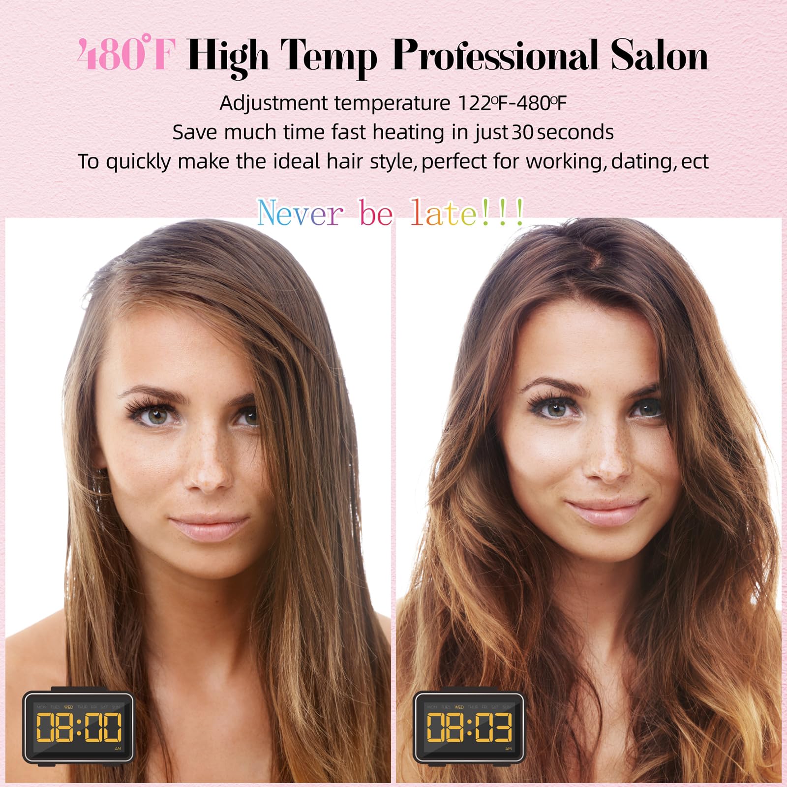 DORISILK 480F High Temp Hair Straightener and Curler, Titanium Flat Iron Rhinestone Straightening Iron, 2 in 1 Straightening Cur