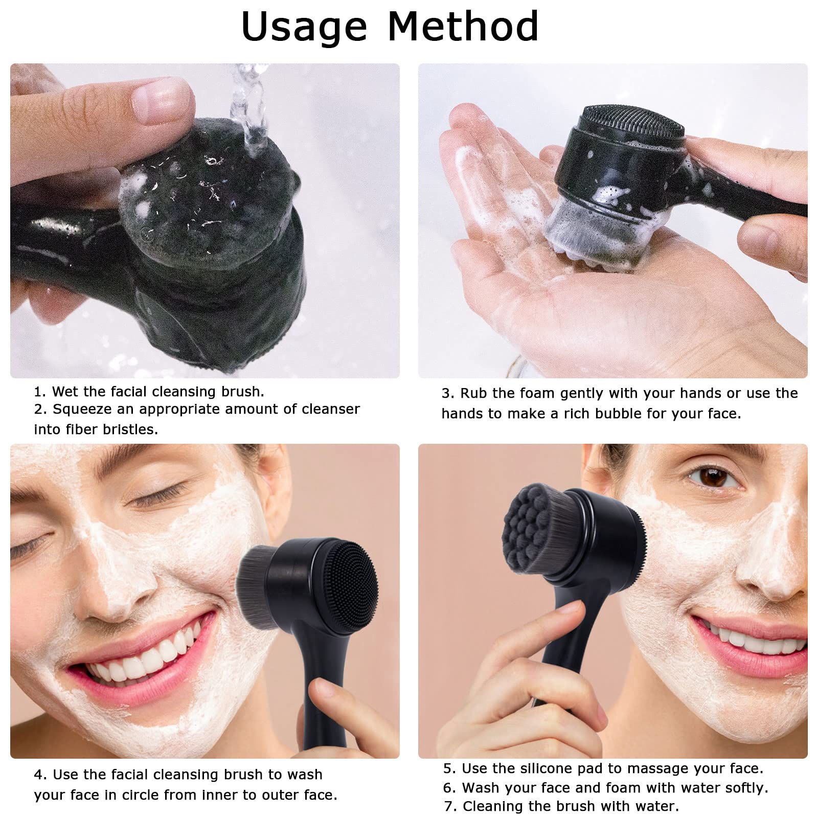 Beomeen Face Brush 2 in 1, Facial Cleansing Exfoliating Brush with Ultra Fine Soft Bamboo Charcoal Fiber for Pore Deep Cleansing