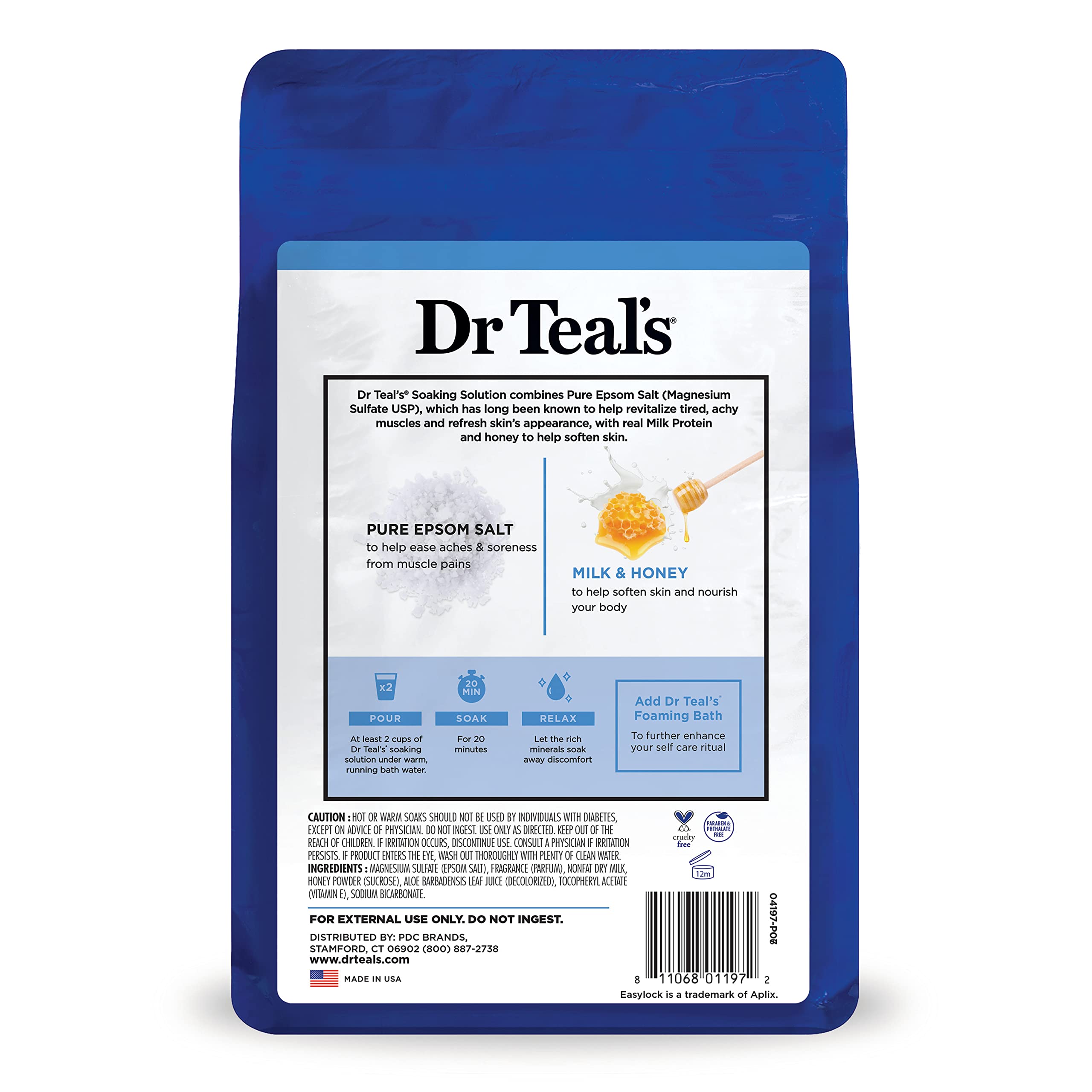 Dr Teal's Epsom Salt Soaking Solution, Soften & Nourish with Milk and Honey, 48 Oz (Packaging May Vary)