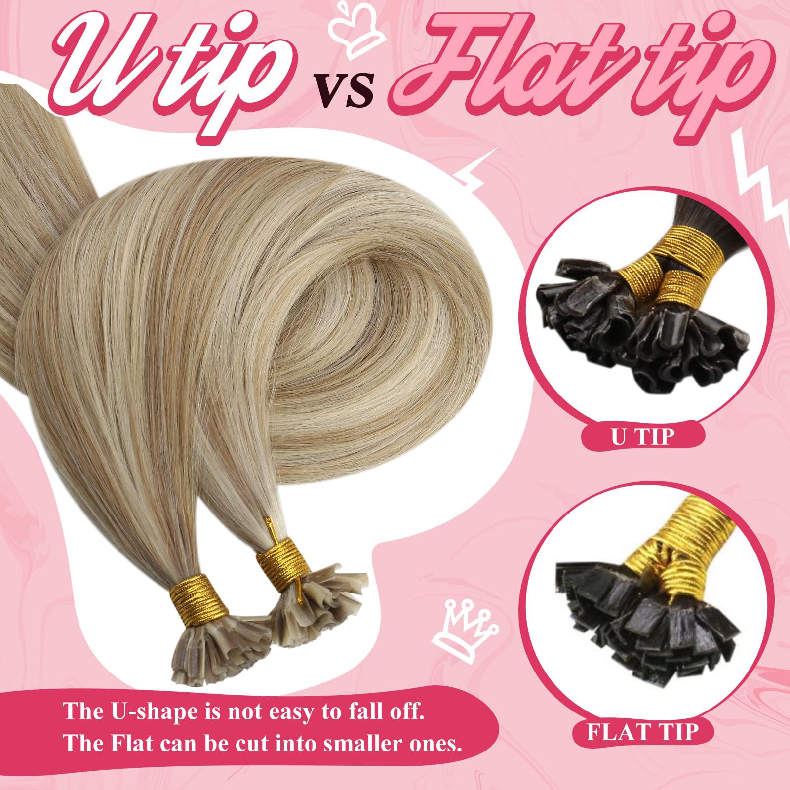 Sunny U Tip Real Hair Extensions Human Hair Ash Blonde Highlight Light Blonde Utip Keratin Hair Extensions Blonde Hot Fusion Uti