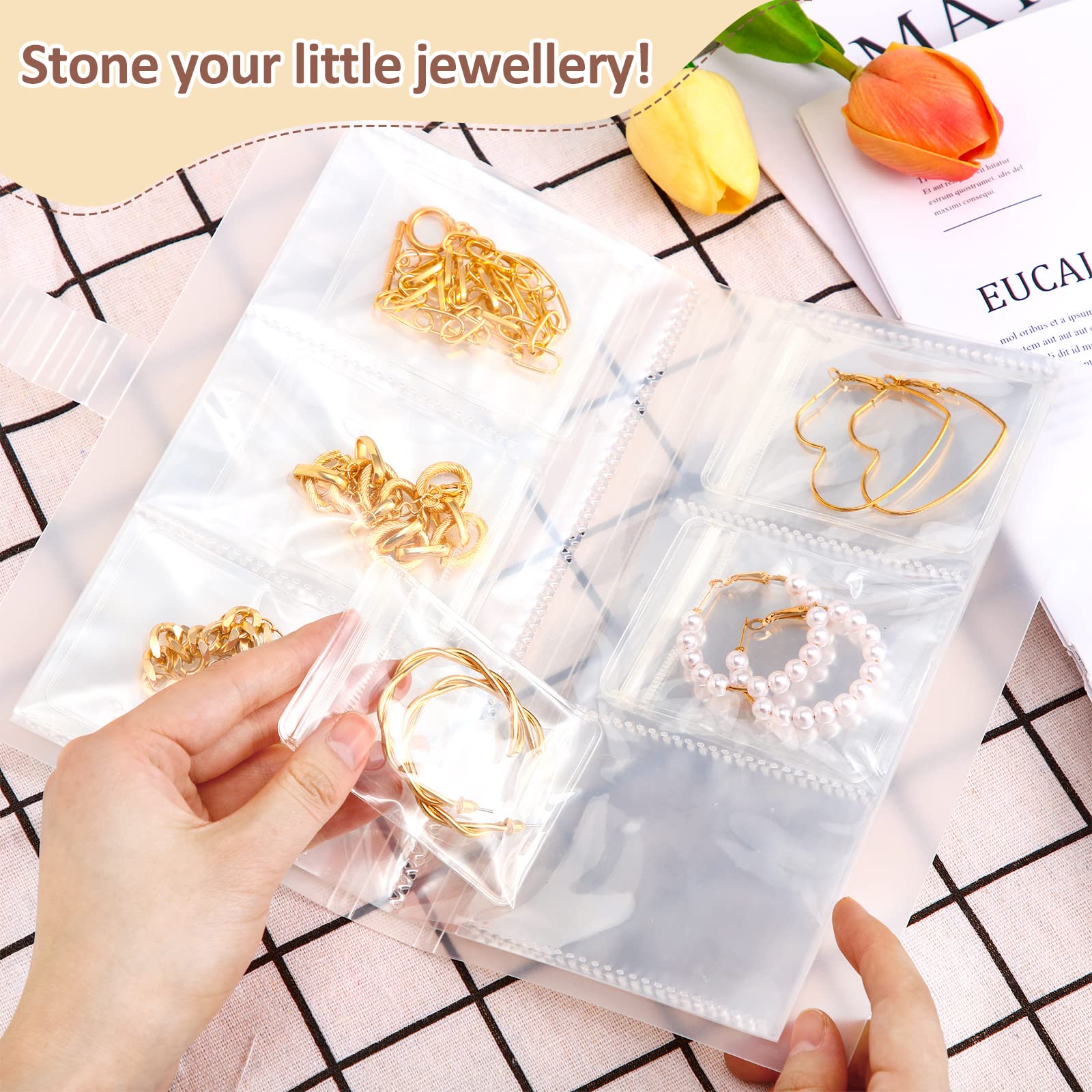 Epakh 200 Pieces Clear Plastic Jewelry Bags Self Seal Jewelry PVC Bags Jewelry Pouches Small Zipper Rings Earrings Pouch Storage