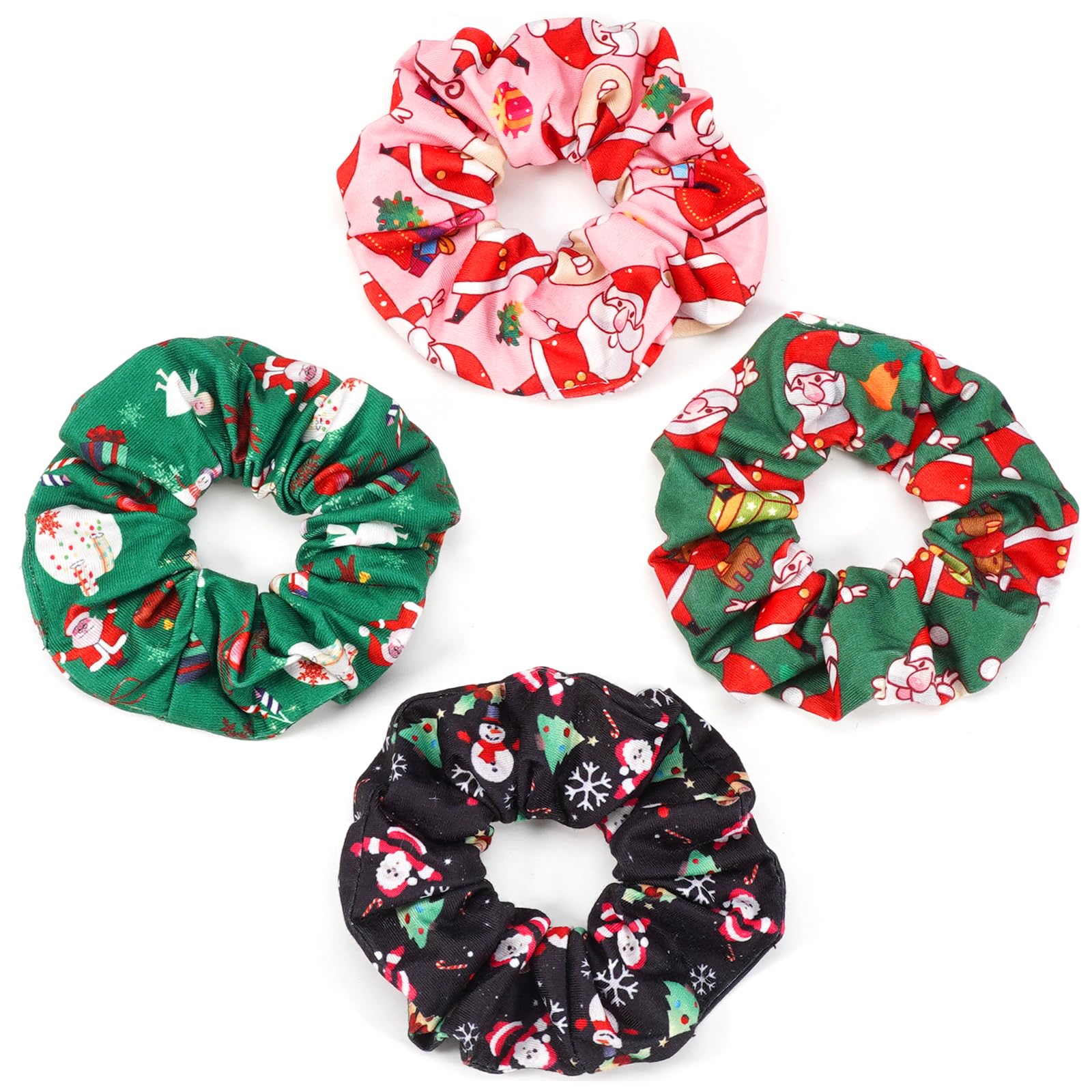 Christmas Hair Scrunchies for Women Cute Elastic Scrunchy Ponytail Holder Hair Ties Green Pink Santa Claus Snowman Bell Christma