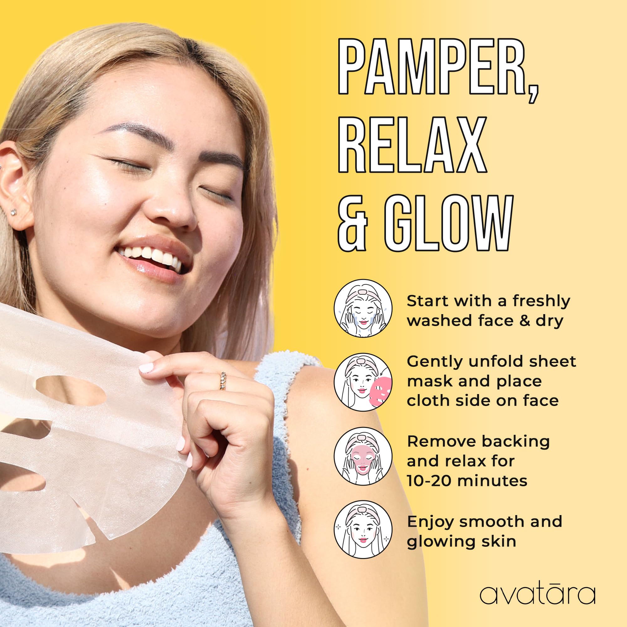 Avatara Bee My Honey Facial Mask 5 Sheets, Hydrating Sheet Masks With Honey And Sugar Cane Extract, Face Mask Skincare Beauty Es