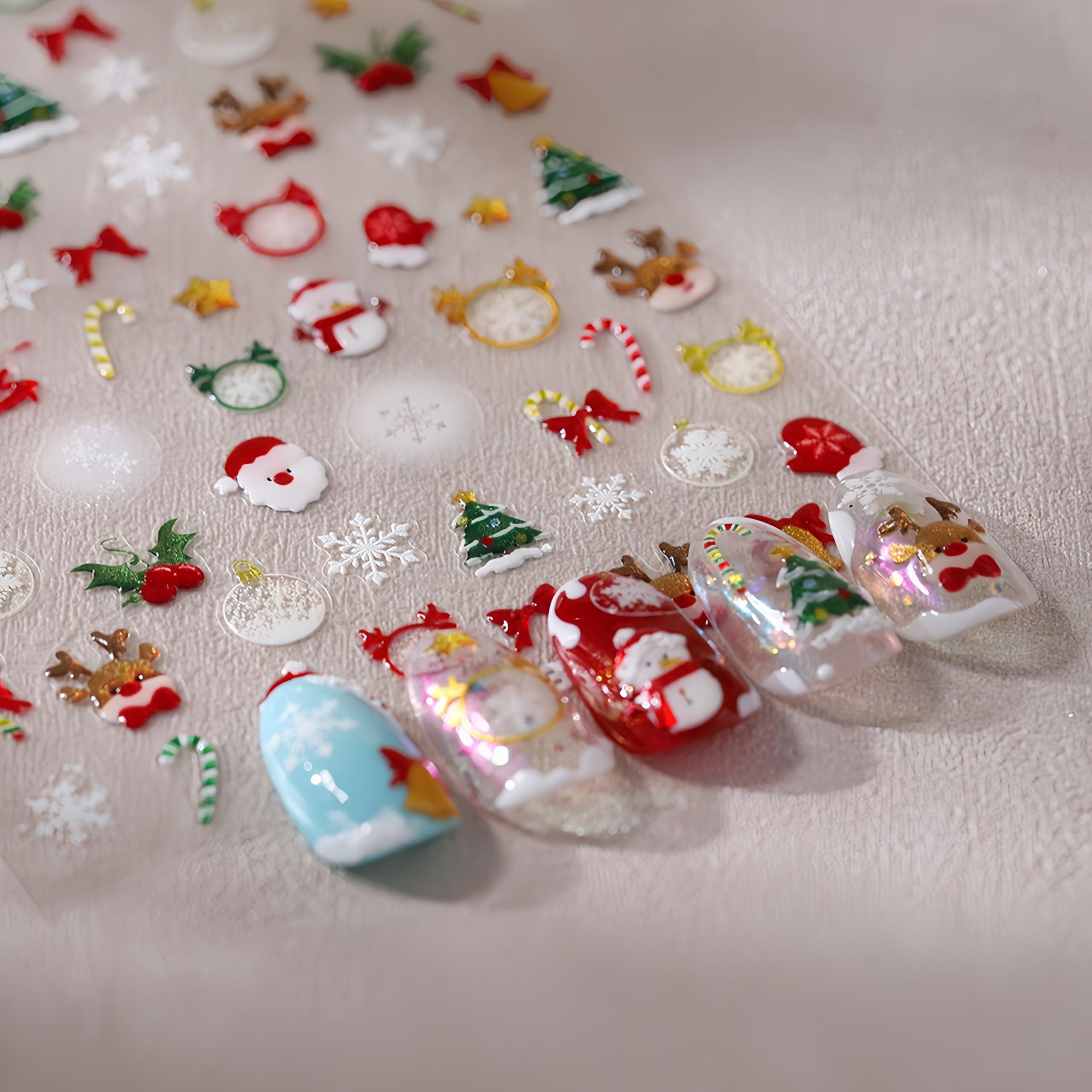 Christmas Nail Stickers Winter Snowman Snowflake Nail Art Stickers 5D Jelly Relief Cute Elk Santa Claus Christmas Snowflake Nail