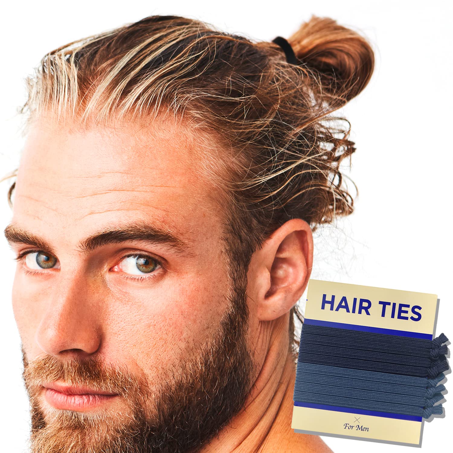 HAVHAF Knotted Men's Hair Ties - 8pcs (Thin, Denim) - No Damage Crease Breakage Bun Hair Tie For Men with Long, Curly, Thick Hai