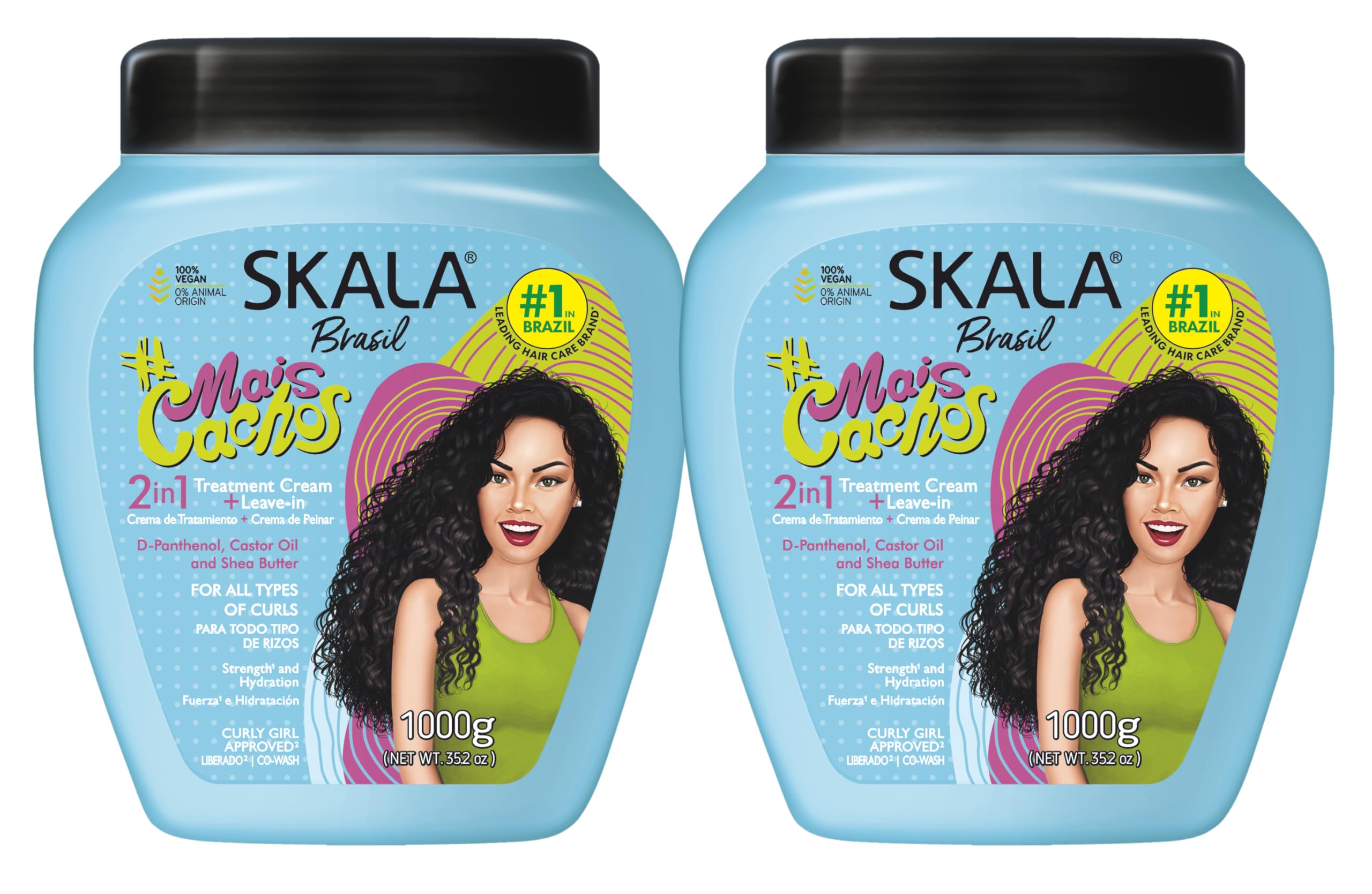 2 Pack SKALA Mais Cachos Hydrates Curls, Eliminates Frizz, For Curly Hair - 2 IN 1 Conditioning Treatment Cream and Cream To Com
