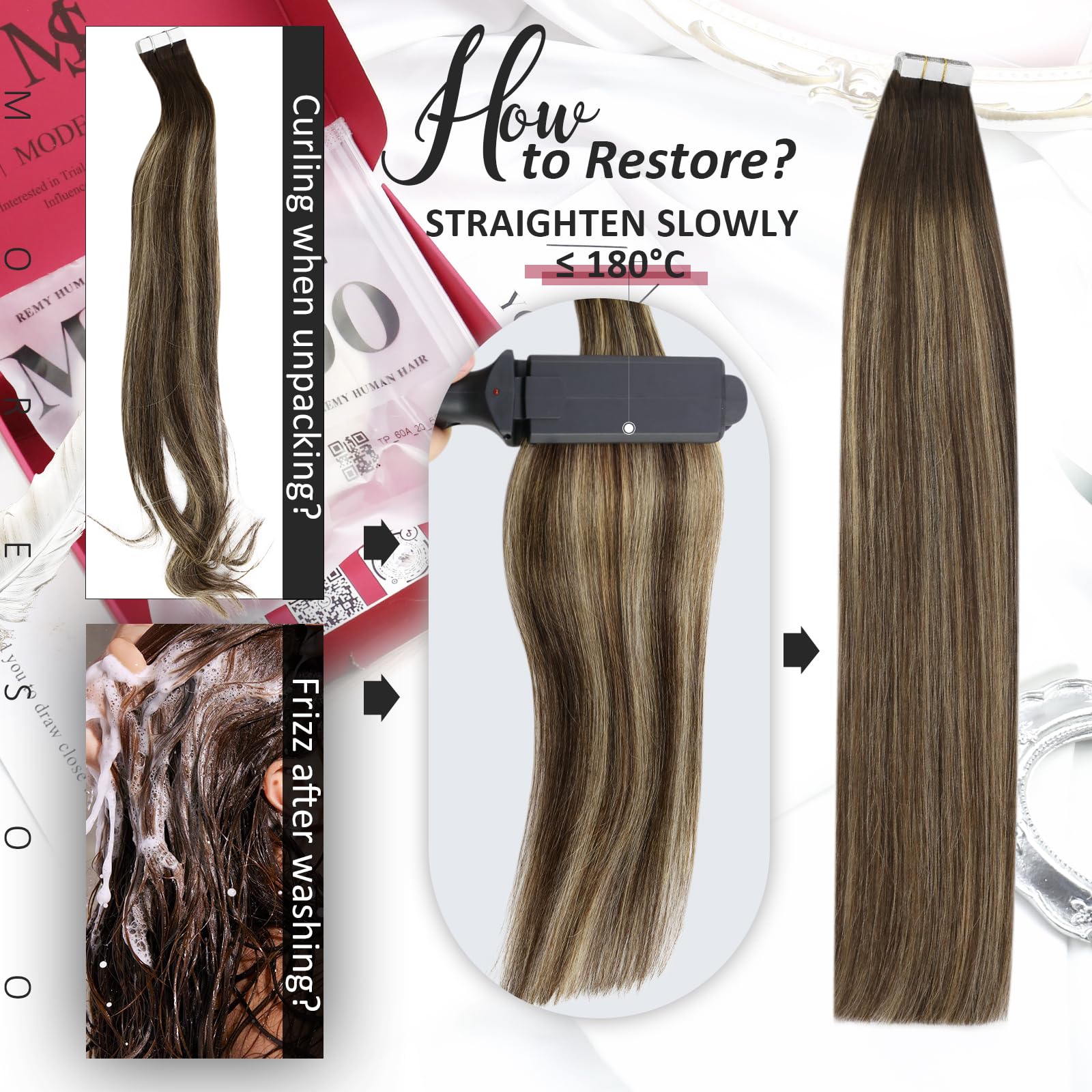 Moresoo Tape In Extensions Ombre 20 Inch Tape In Remy Human Hair Extensions 20Pcs Tape In Hair Extensions Brown To Blonde 4274 B