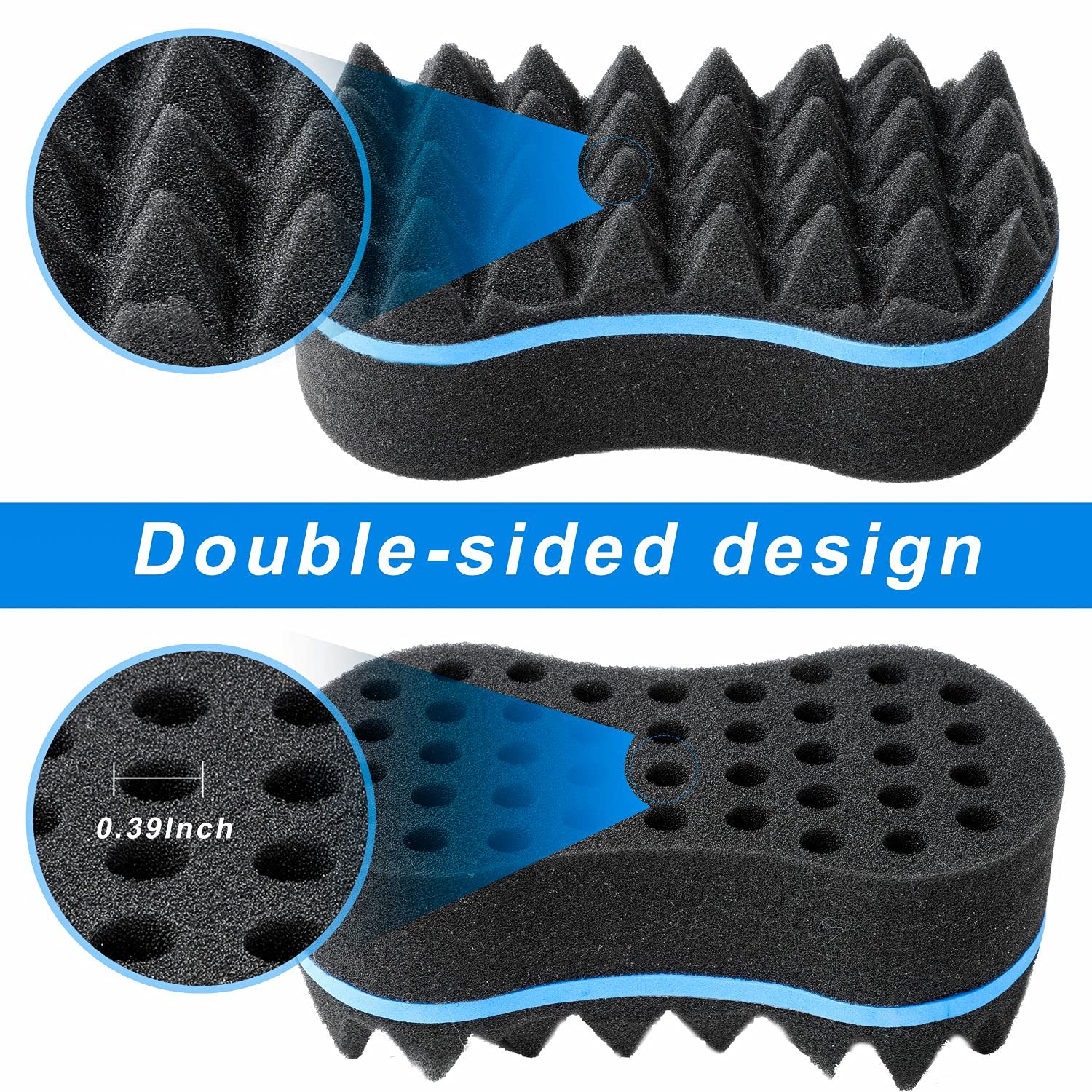 Supaze 3Pcs Hair Sponge Set for Afro Curls, Black, One Size, Includes Metal Afro Pick