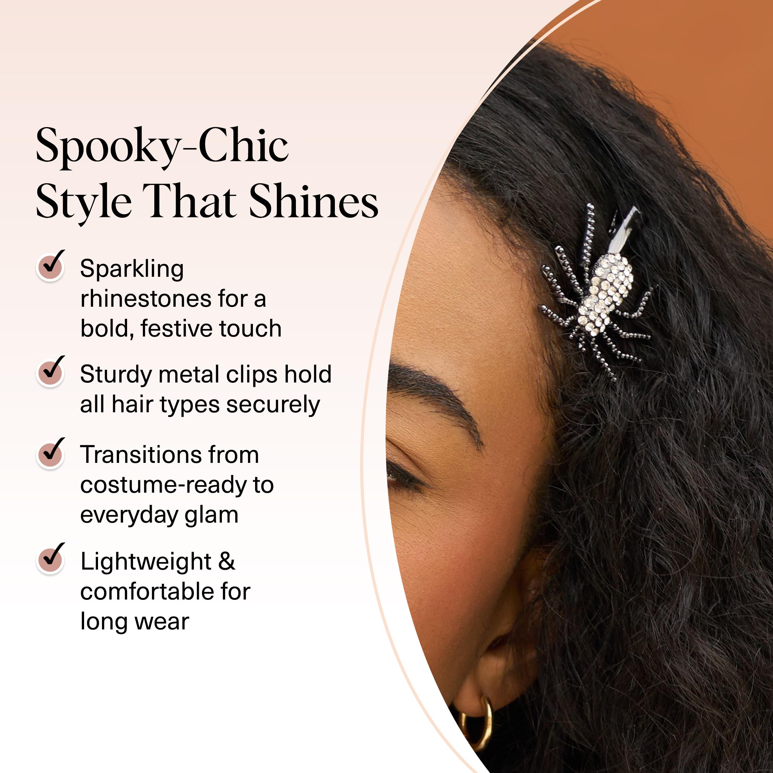 Kitsch Spider Hair Clips for Women - Rhinestone Hair Accessories with Strong Grip | Sparkly Barrettes for Styling & Everyday Hai