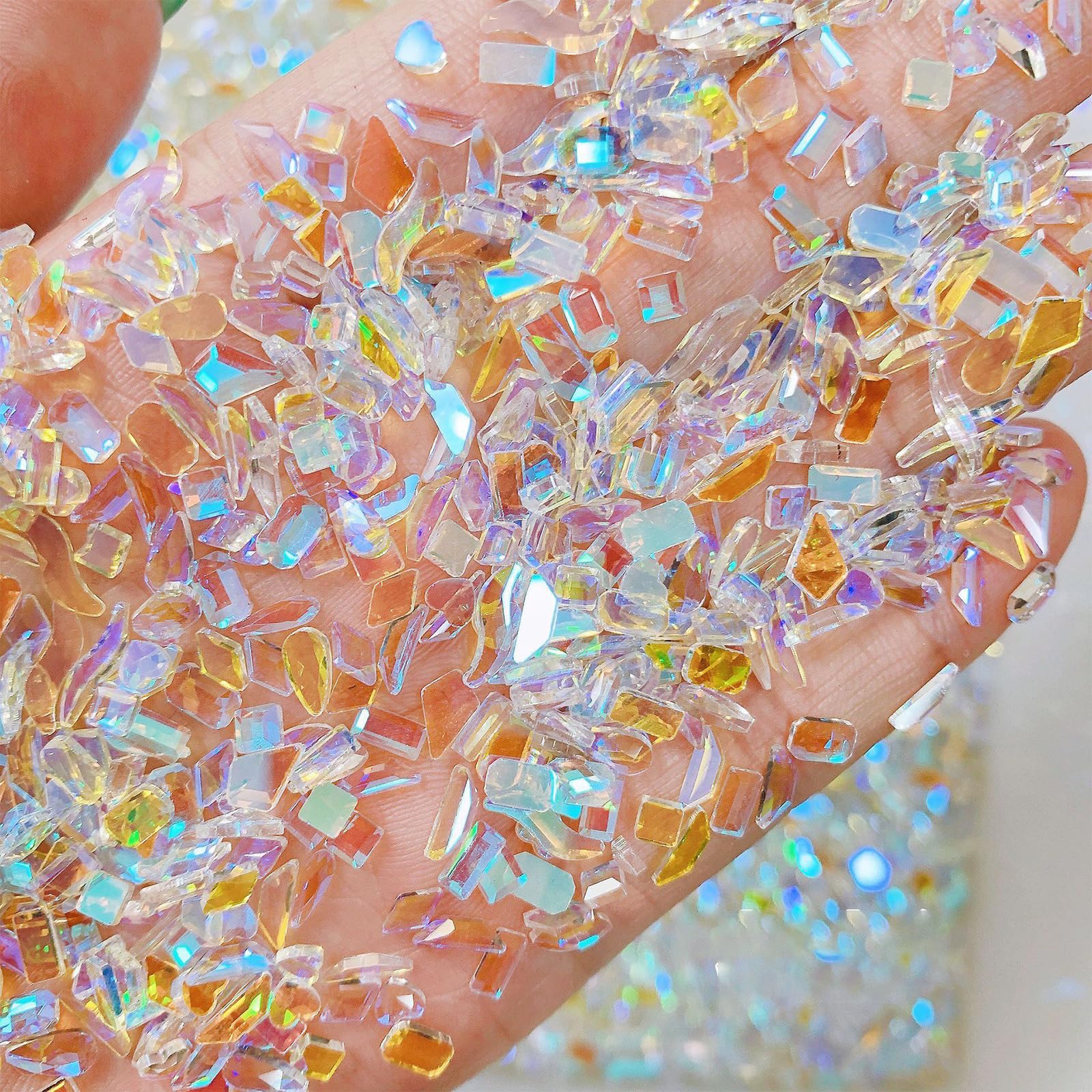 200PCS Aurora Nail Art Rhinestones Multi Shapes Mix 3D Glass Crystal Nail Gems Nail Charms Craft Heart Bear Star Irregular Iride