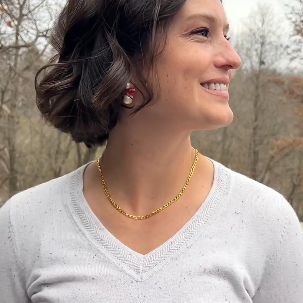 Gold Chain for Men & Women 8.5MM Stainless Steel Figaro Necklace 24 Inches 18K Real Gold Plated