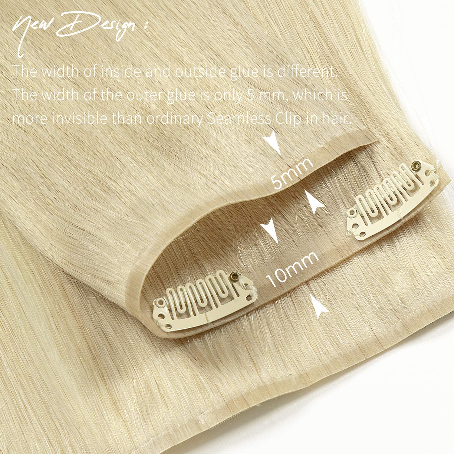 Lacer Hair Seamless Hair Extensions Clip In Human Hair 18 Inch 110G #60A Platinum Blonde Invisible Thin Soft Tape Weft Silky Str