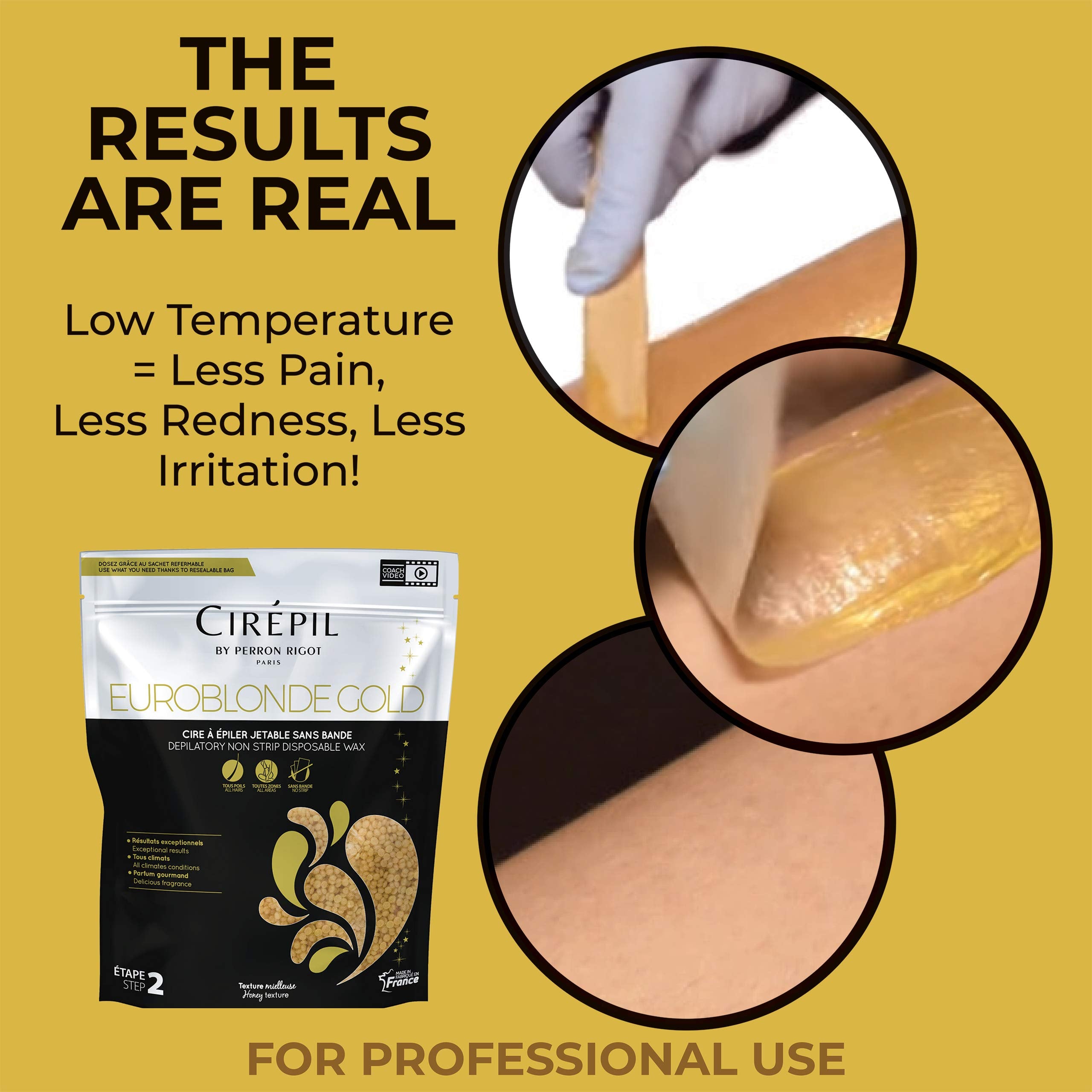Cirepil - Euroblonde Gold - 800g / 28.22 oz Wax Beads Bag - Light Monoi Scent - Ultra Fluid Gel Texture - All-Purpose & Easy Rem