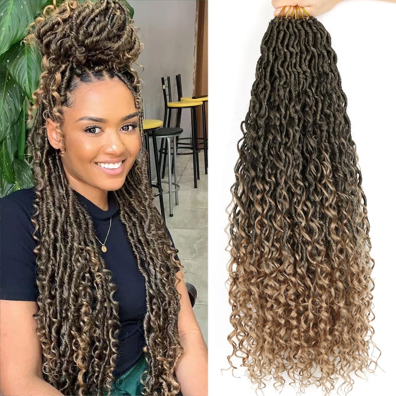 LMZIM 24 inch Goddess Locs Crochet Hair 8 Packs Faux Locs Crochet Hair for Black Women Pre Looped River Locs Crochet Hair with C