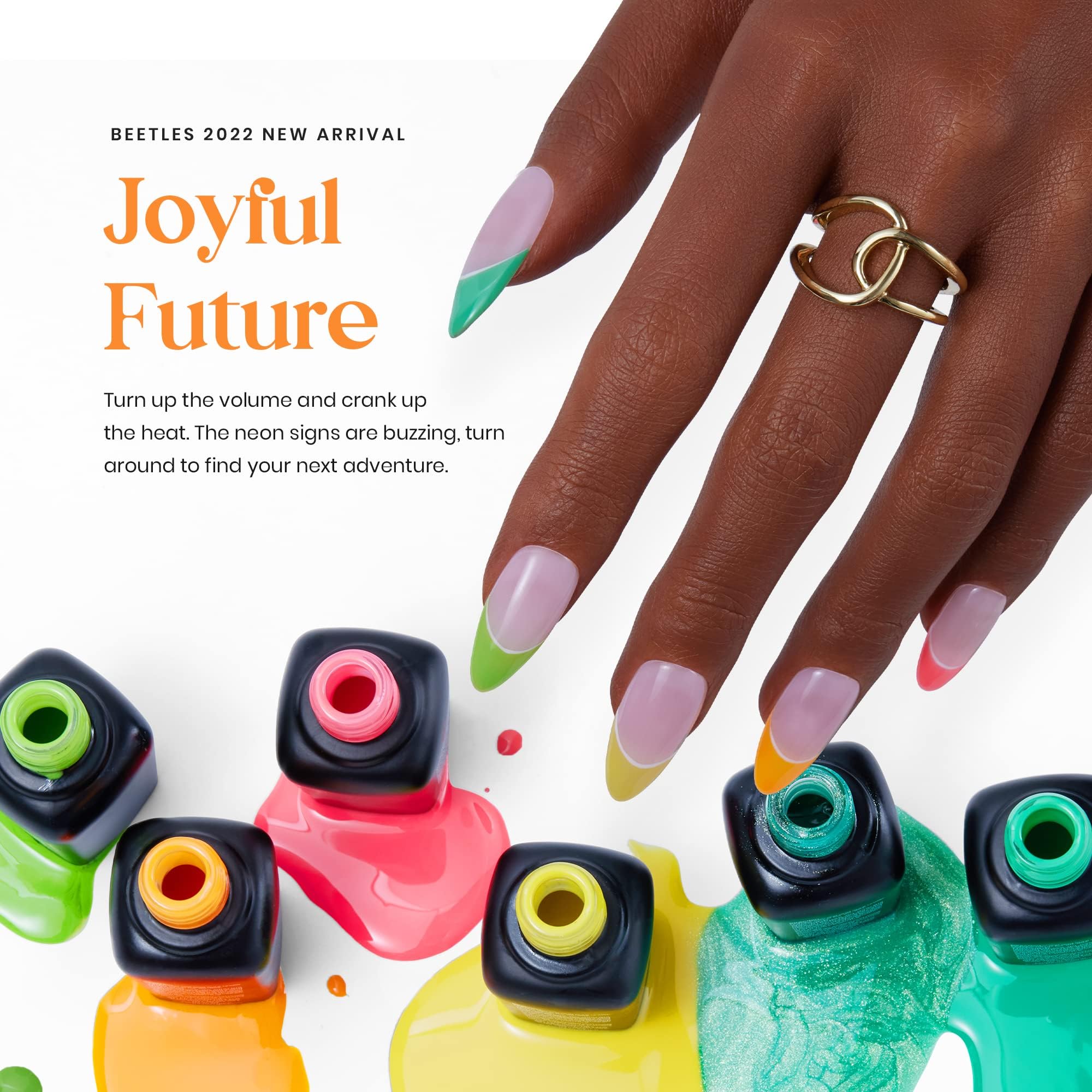 Beetles Spring Gel Nail Polish Set, 6 Colors Neon Hot Pink Coral Orange Yellow Green Glitter Green Summer Gel Nail Polish Kit So