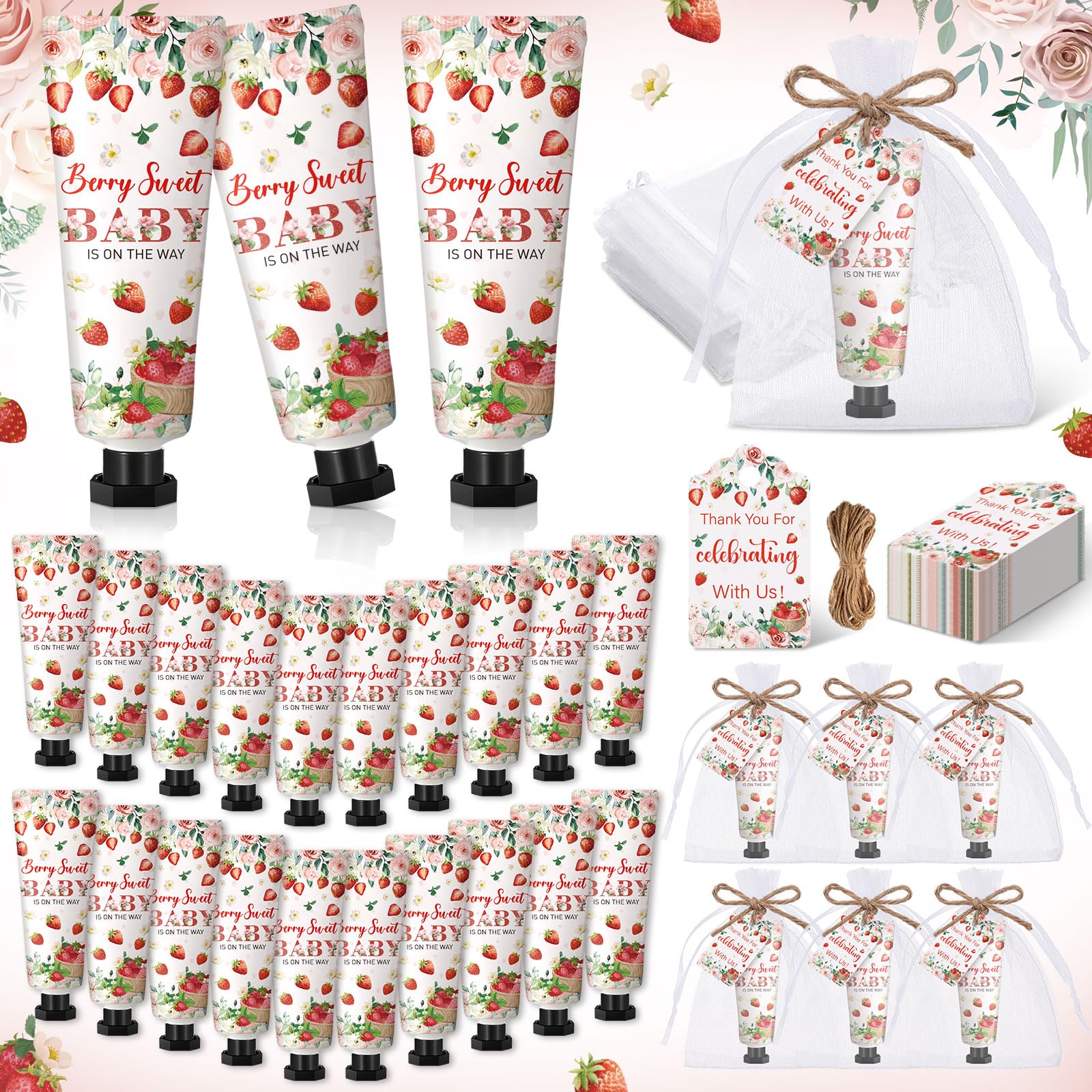 Dansib 48 Sets Strawberry Hand Cream Gifts Baby Shower Party Hand Cream Favors for Guests Berry Sweet Baby Is on the Way Gift Bu