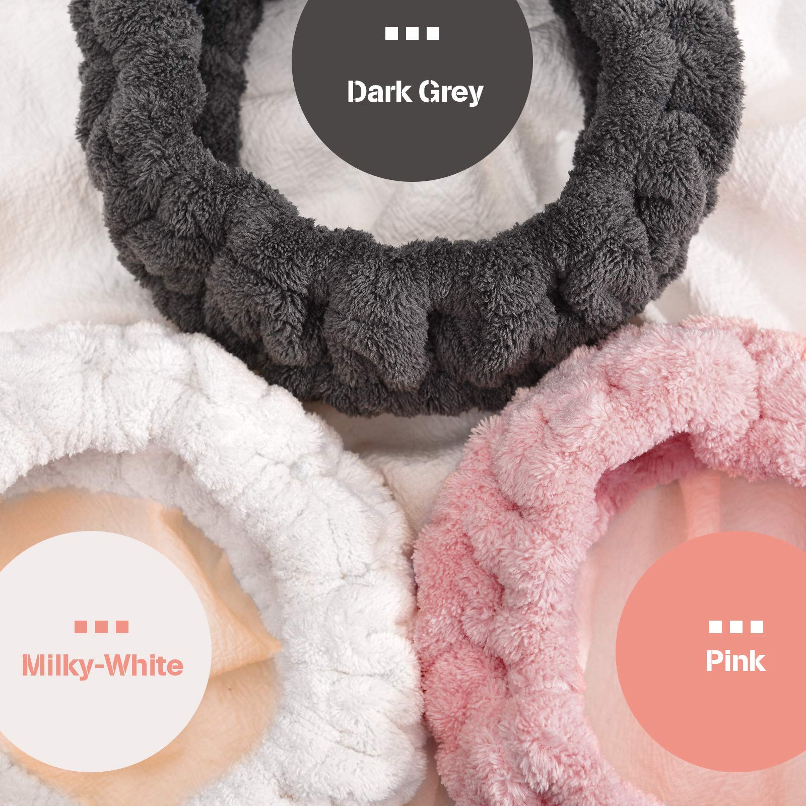 Chuangdi 3 Pieces Spa Facial Headband For Makeup And Washing Face Terry Cloth Hairband Yoga Sports Shower Facial Elastic Head Ba