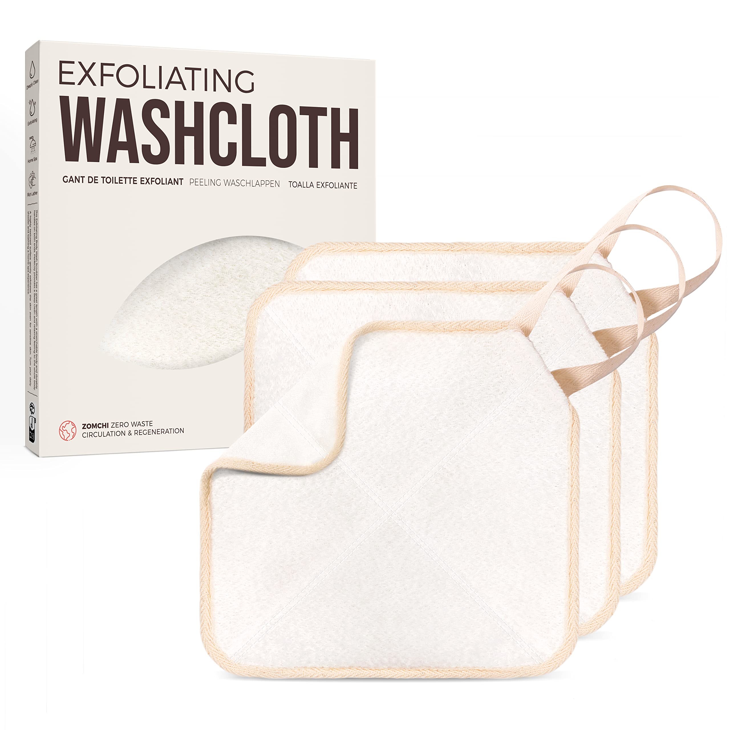 Zomchi Exfoliating Washcloth For Face And Body, Dual Function Wash Cloth With Soft And Rough Sides, Exfoliating Scrub Bath Towel