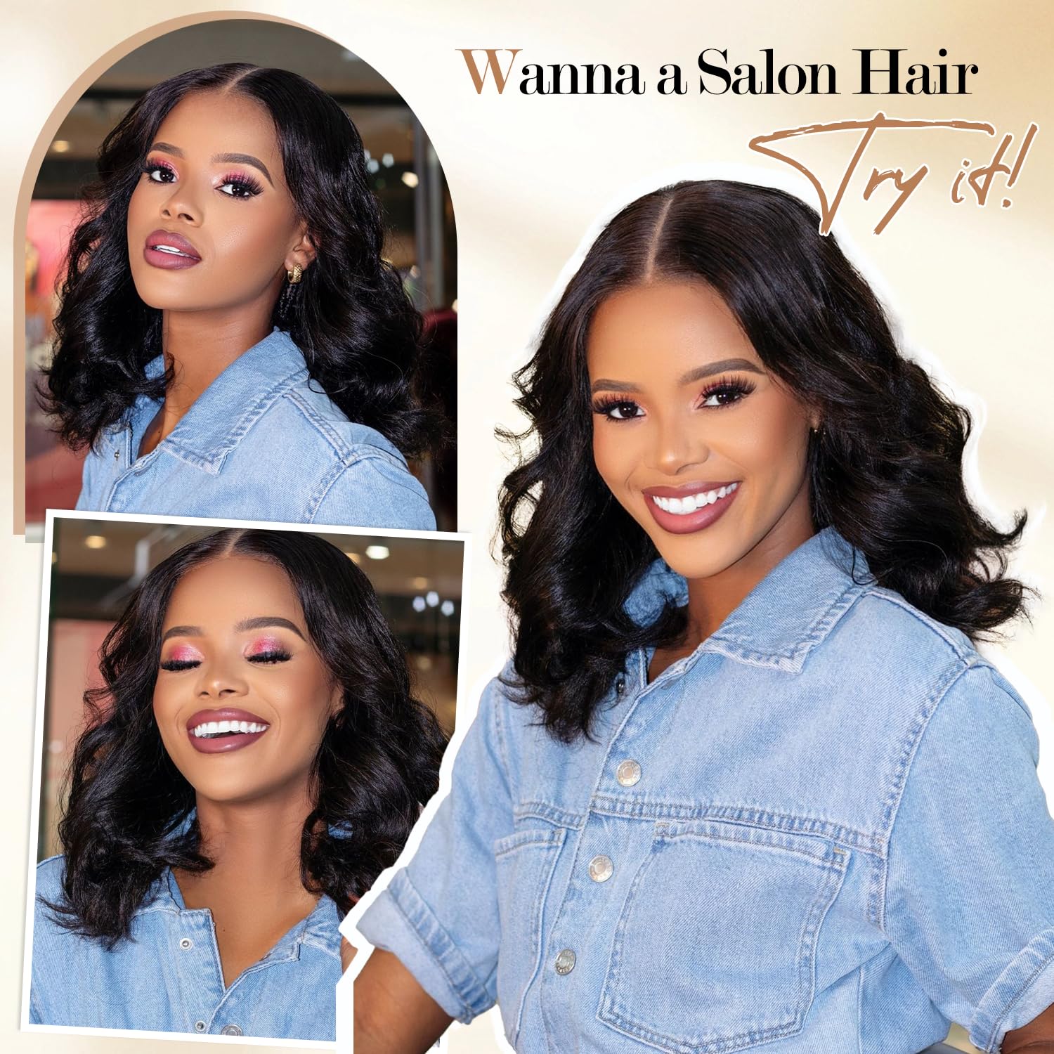 Wiger Short Wavy Wigs For Women Black Body Wave Hair Wig 16 Inch Middle Part Shoulder Length Short Bob Wigs Loose Wave Hair Synt