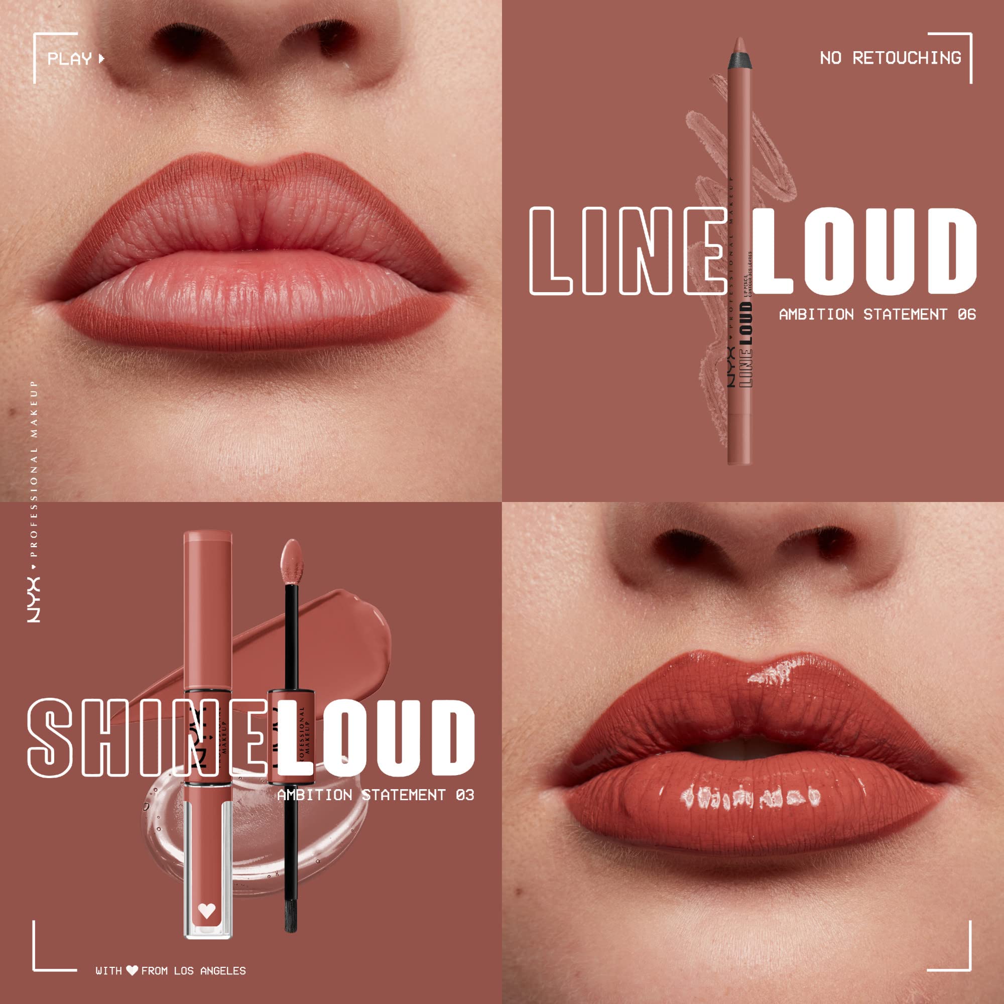 NYX PROFESSIONAL MAKEUP Line Loud Lip Liner, Longwear and Pigmented Lip Pencil with Jojoba Oil  Vitamin E - Ambition Statement (