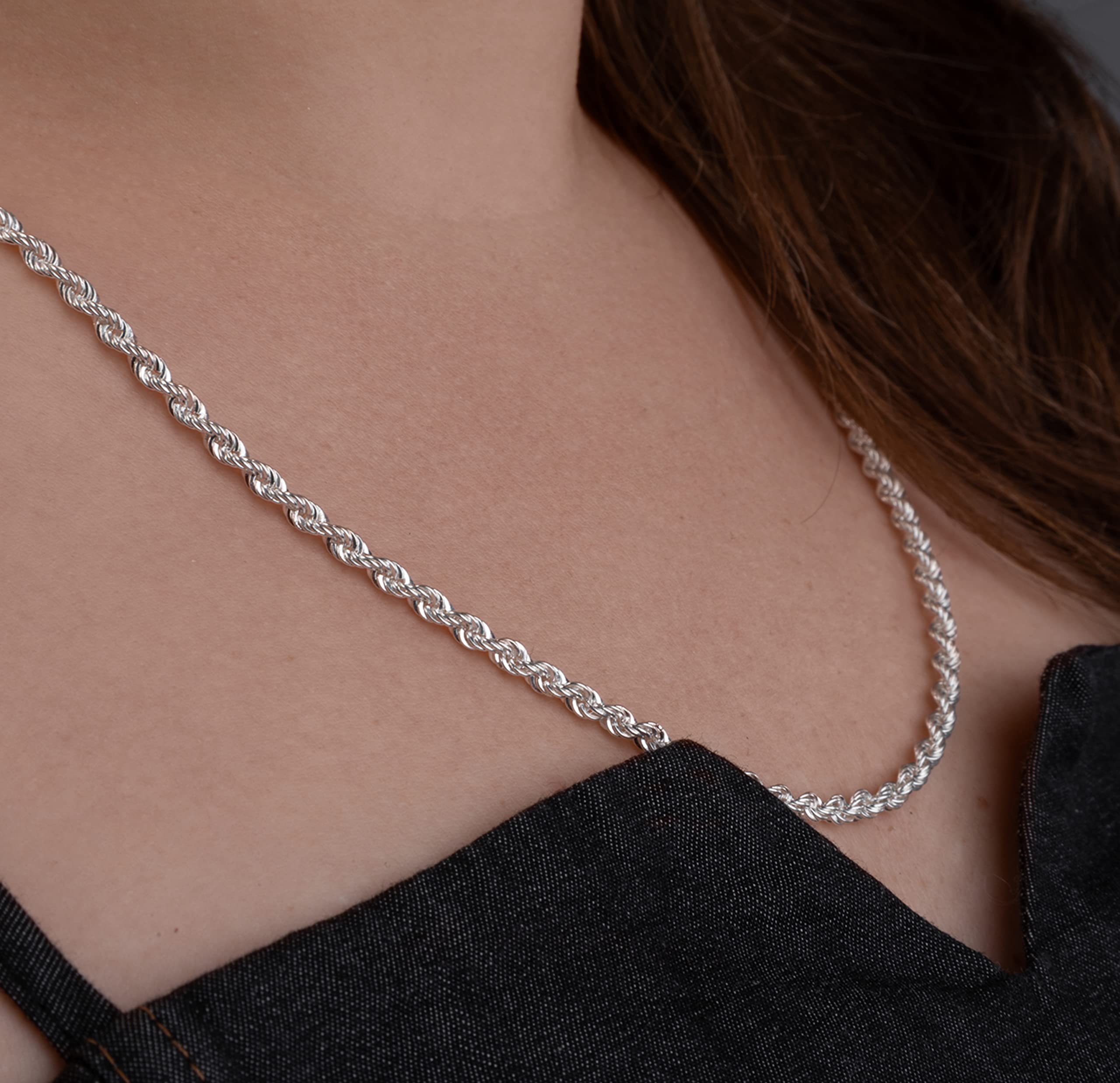 Waitsoul 925 Sterling Silver Rope Chain Lobster Clasp 3mm Silver Chain for Women Men Silver Necklace Chain 30 Inch