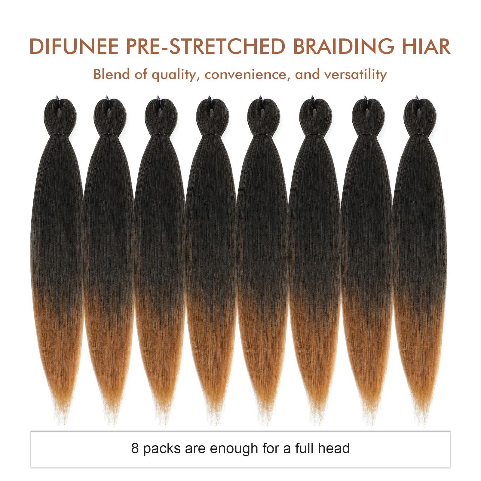 Difunee Pre-Stretched Braiding Hair - 16 Inch 8 Packs Ombre Brown Short Braiding Hair For Twist Or Box Braids, Yaki Texture Hot