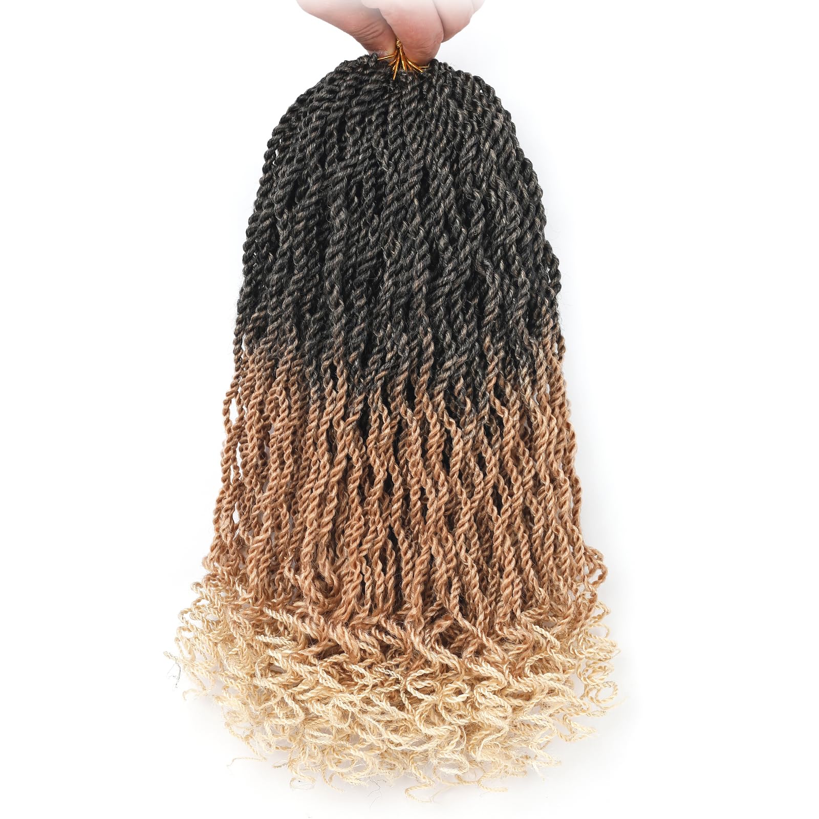 Leeven 12 Inch Senegalese Twist Crochet Hair 8 Packs Ombre Blonde Shrot Pre Looped Wavy Crochet Braids with Curly Ends 3 Tone Ha