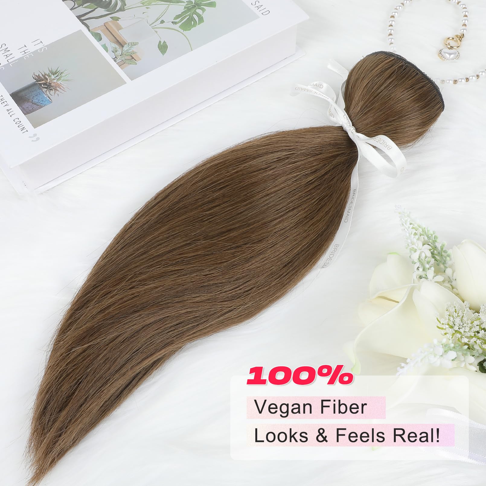 Ntynty Hair Extensions, 14'' Short Clip In Hair Extensions 4Pcs Straight Brown Hair Extensions Natural Soft Synthetic Hairpiece
