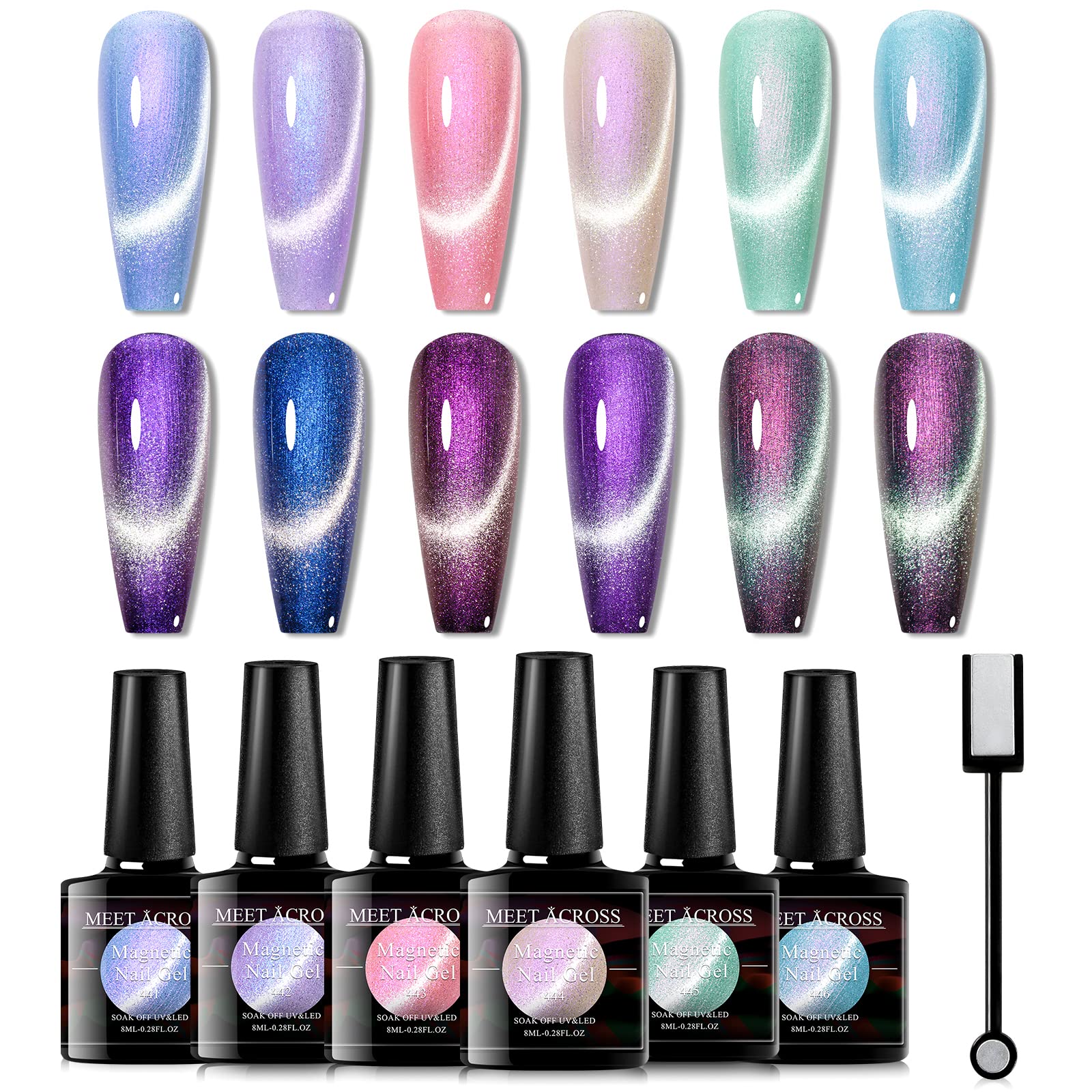 Meet Across Cat Eye Gel Polish Mermaid Glitter Nail Polish Set Soak Off Uv Led Light Magic Gel Nail Polish Kit Manicure Nail Art