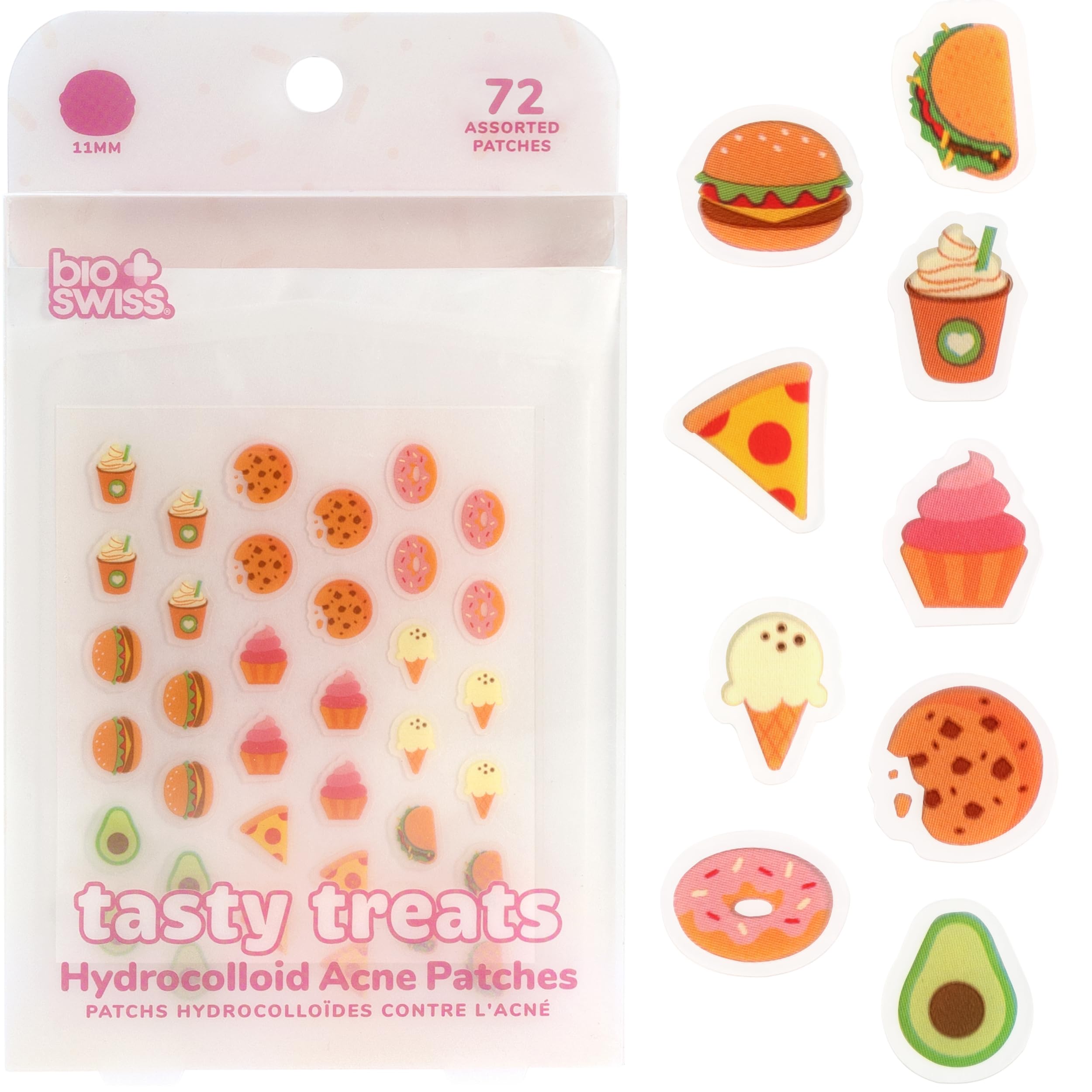 BioSwiss Pimple Patches, Tasty Treats Shaped Acne Patch for Zits and Blemishes, Hydrocolloid Spot Stickers for Face and Skin, 72