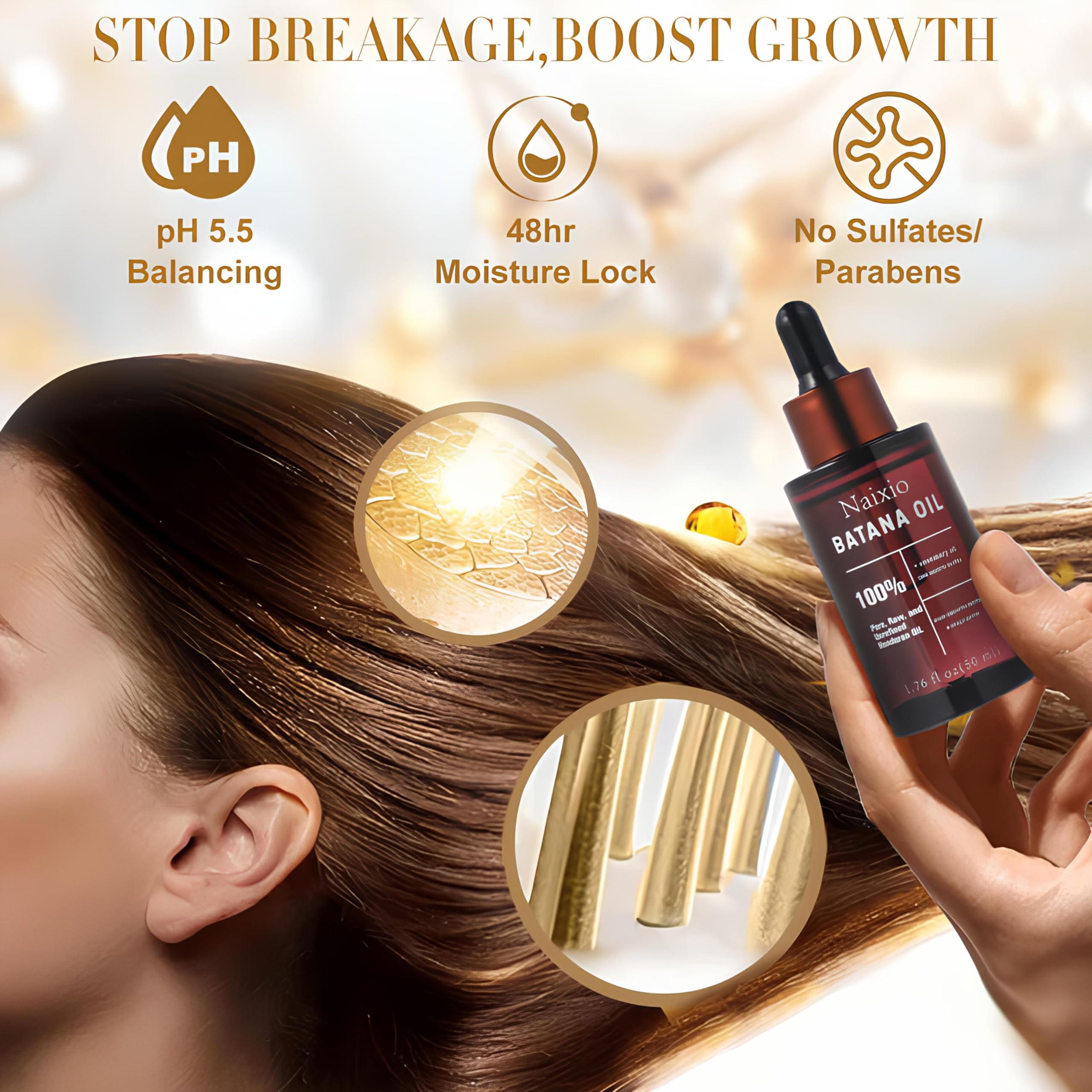 Naixio 100% Pure Batana Oil for Hair Growth & Repair | Keratin-Infused Treatment to Reduce Frizz, Split Ends & Heat Damage | Wit