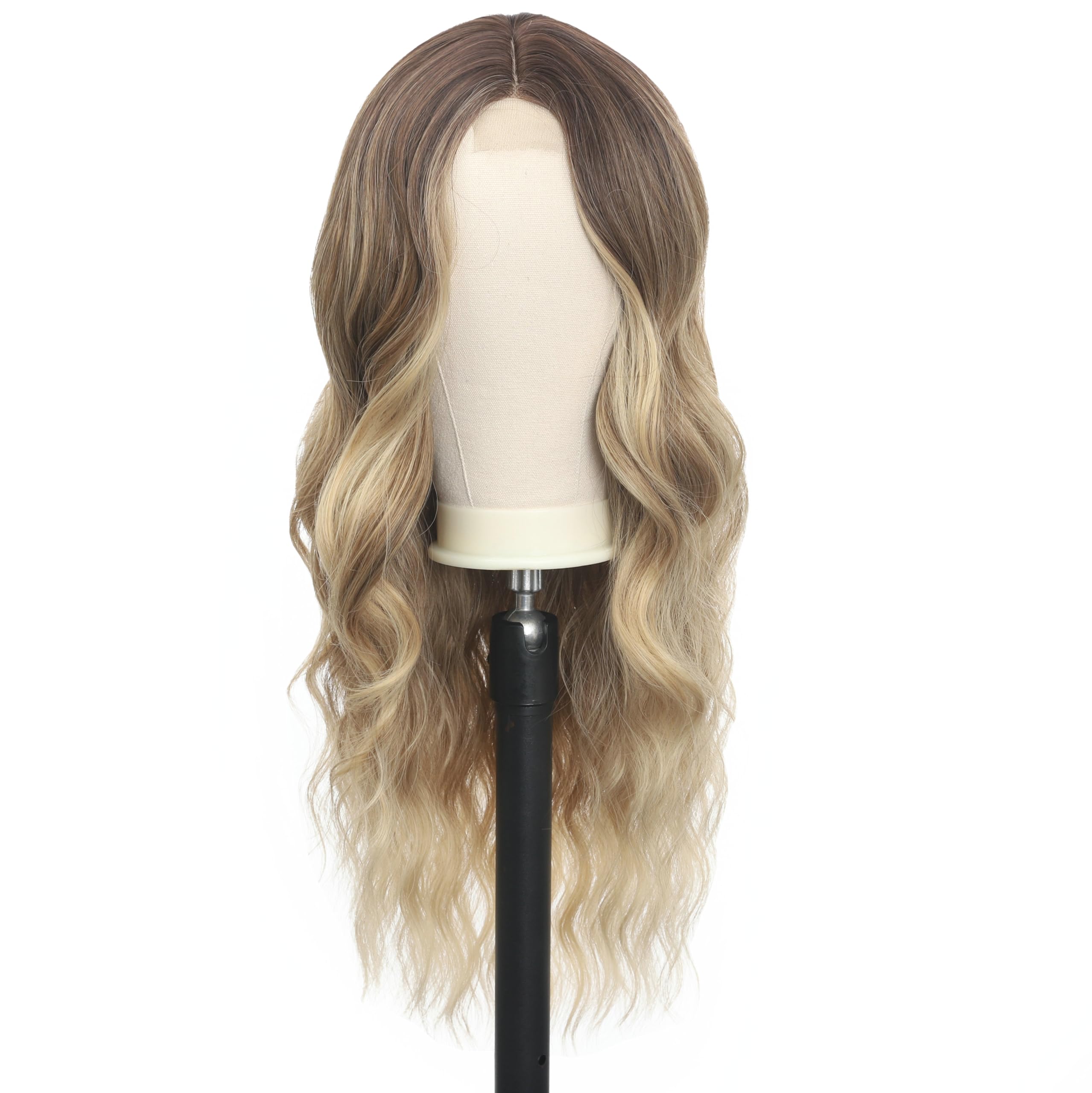 Futai Long Wavy Wig 30 Inch Ombre Blonde Hd Front Lace Body Curly Synthetic Hair Wigs For Women Professional Female Diverse Styl