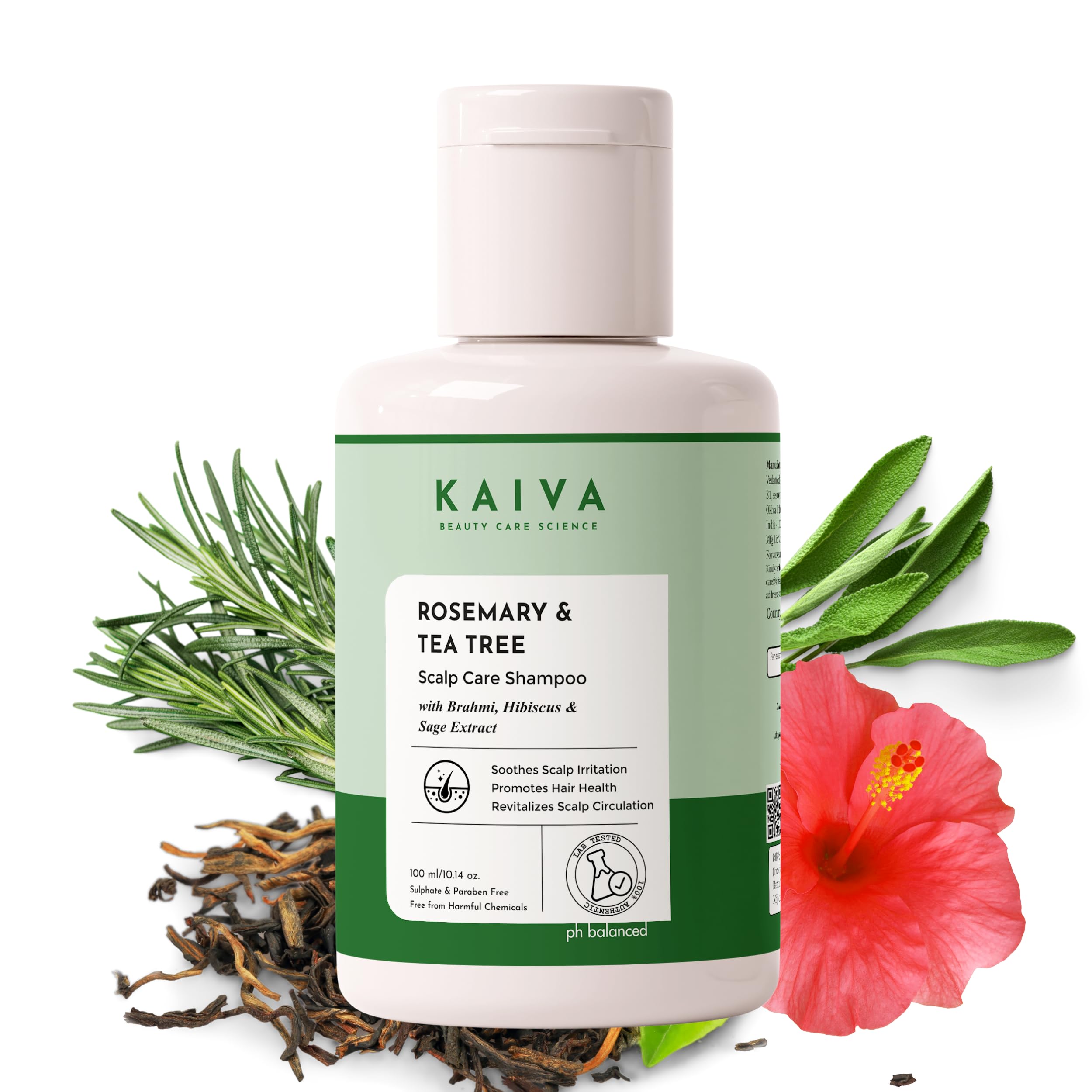 Kaiva Rosemary And Tea Tree Shampoo Enriched With Brahmi, Hibiscus And Sage Extract For Reduces Dandruff And Flakiness | Strengt