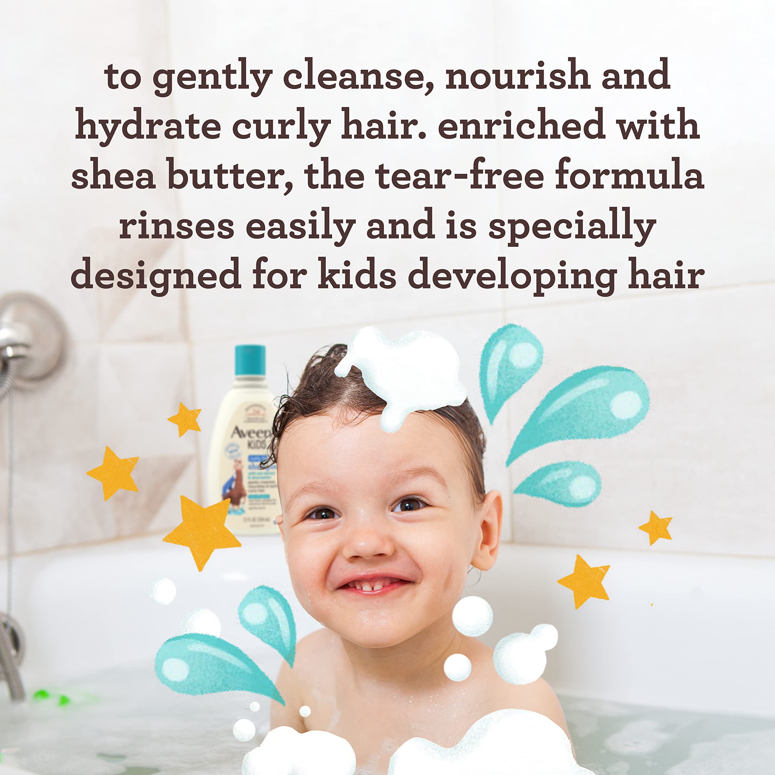 Aveeno Kids Curly Hair Shampoo With Oat Extract & Shea Butter, Gently Cleanses, Nourishes, & Hydrates Curly Hair, Tear-Free & Su
