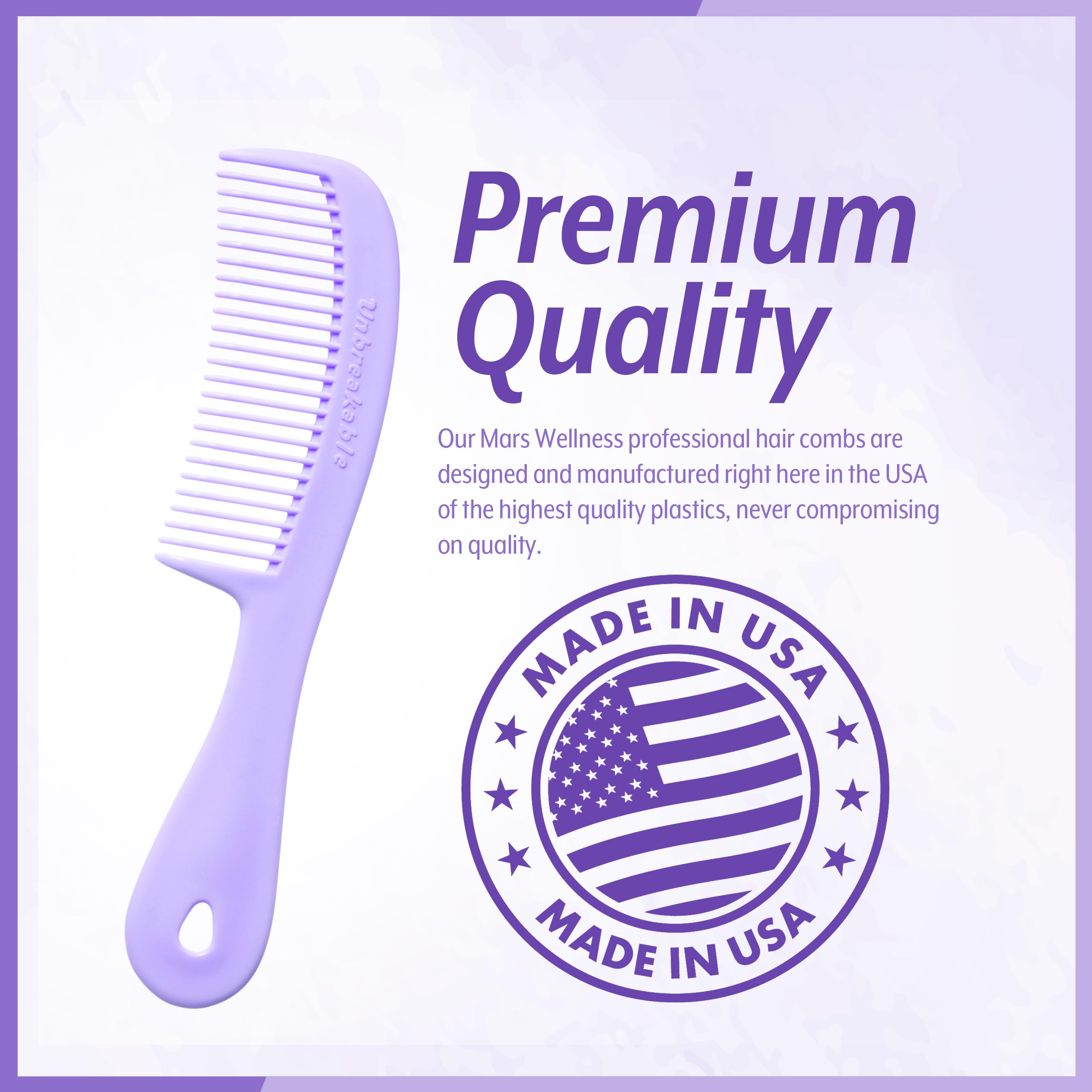 Mars Wellness 4 Piece Professional Comb Set Lavender - Usa Made - Fine Pro Tail Combs, Dresser Hair Comb Styling Comb - Premium