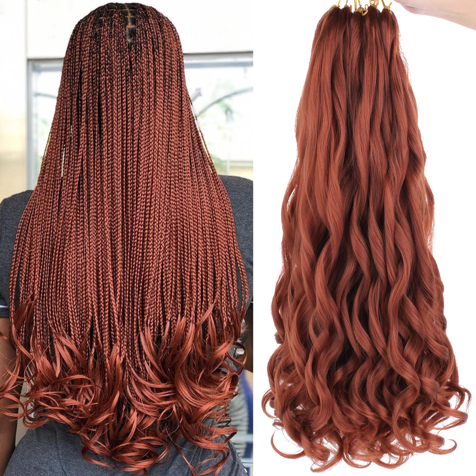 COOKOO 9 Pack 18" Copper Red Pre-Stretched Curly Braiding Hair - Synthetic Loose Wave Crochet Extensions for Goddess Nu Locs 350#