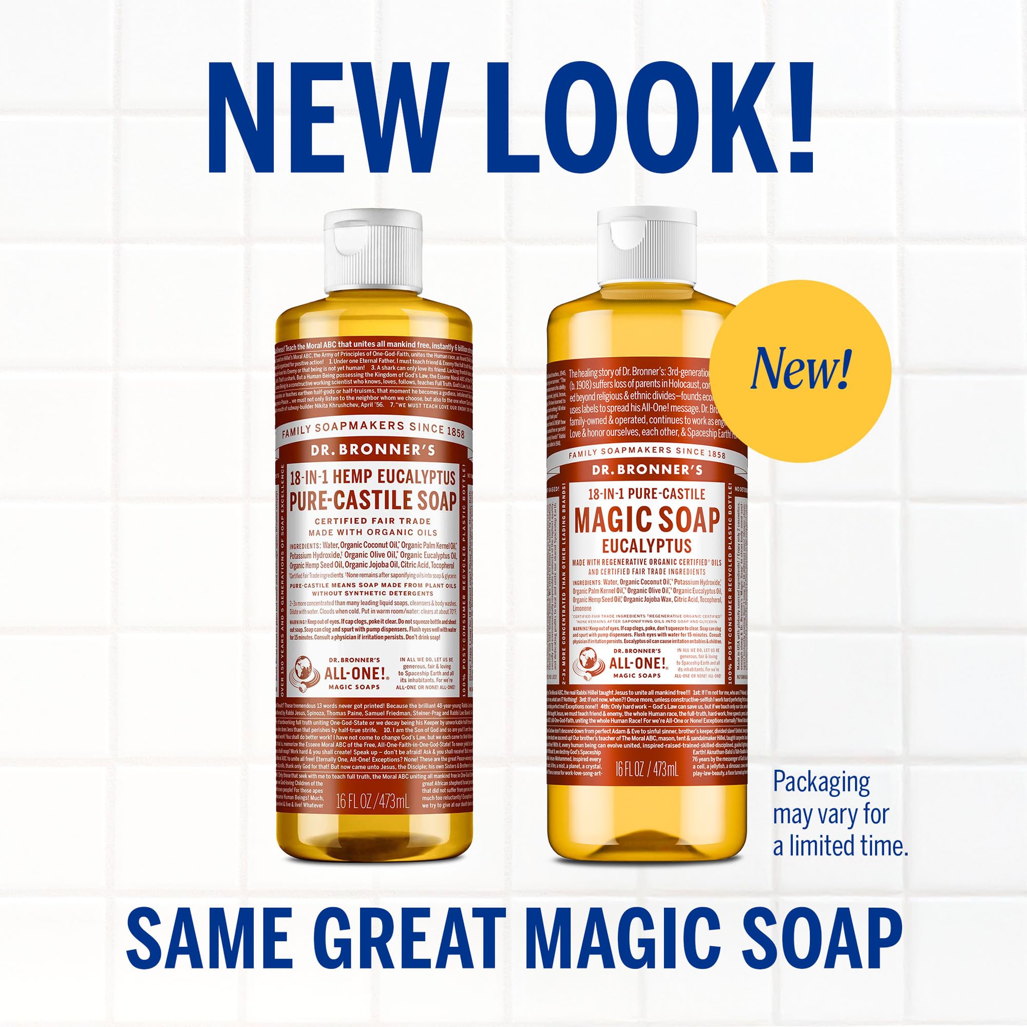 Dr. Bronner 's Magic Soap - Pure-Castile Liquid Soap (Eucalyptus, 16 ounce, 2-Pack) -Regenerative Organic Certified Oils, 18-in-