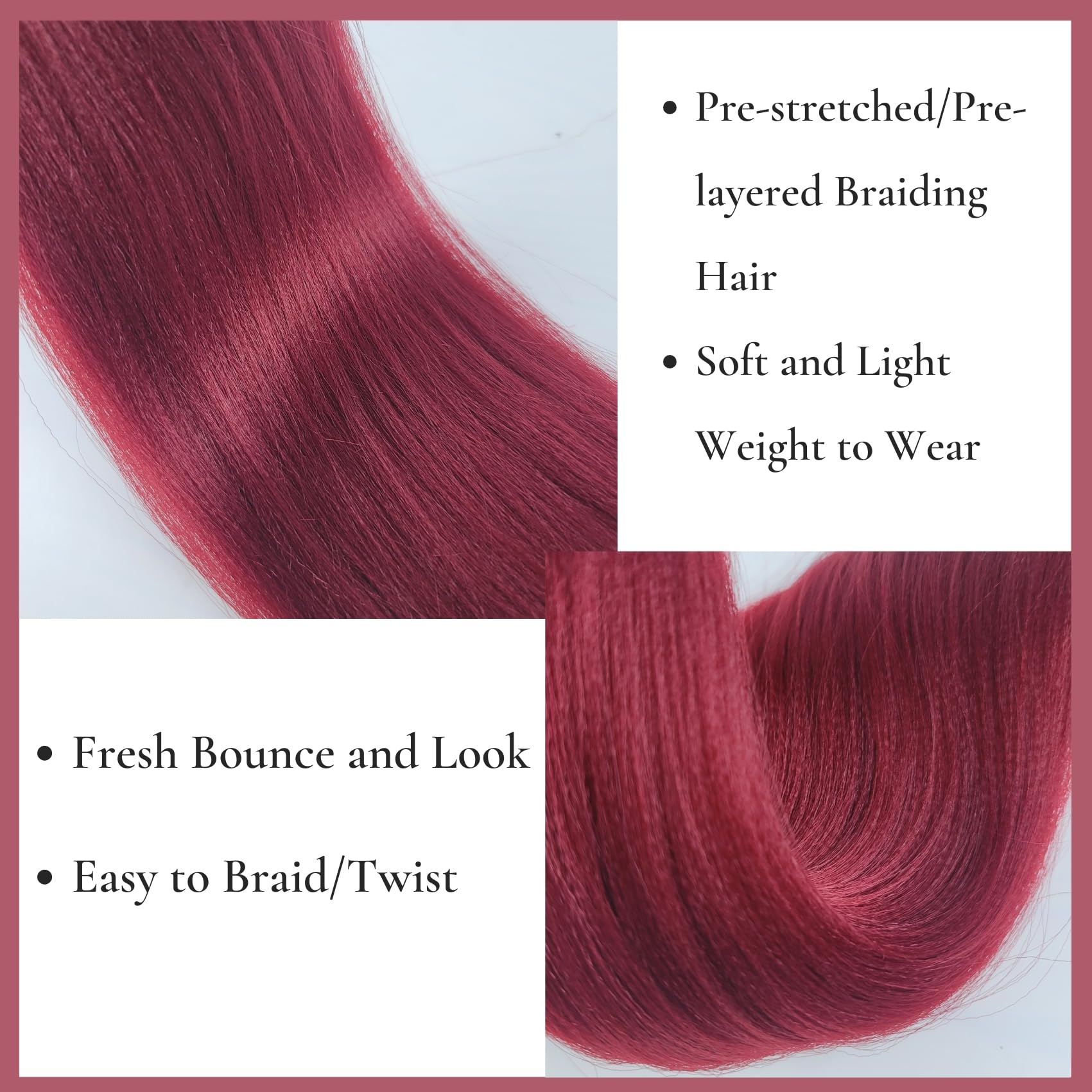 Burgundy Braiding Hair Pre Stretched Knotless Braiding Hair for Boho Braids Ocean Wave Boho Hair Extensions for Braiding (6 Pack